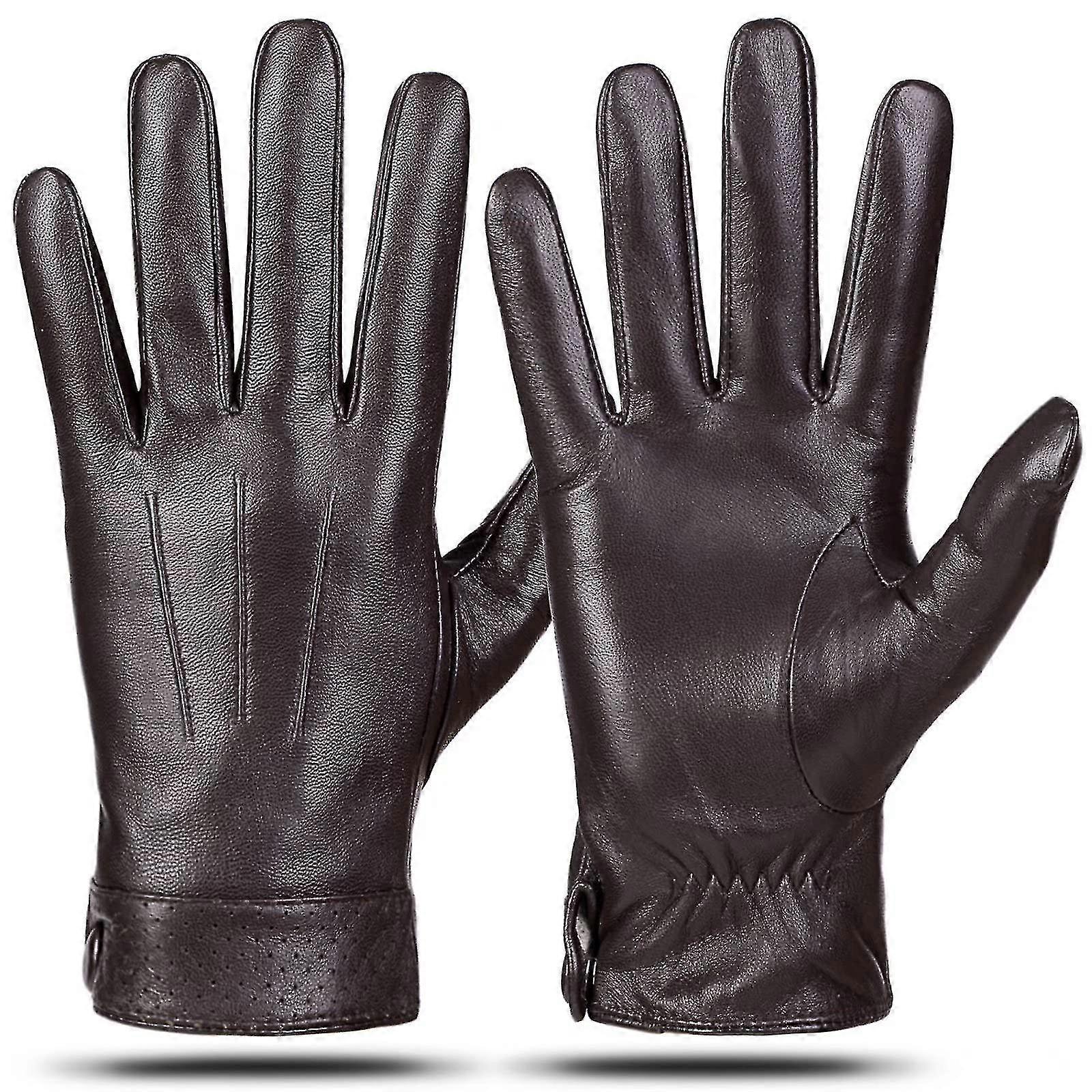 Erkekler için Kış Hakiki Koyun Derisi Deri Eldivenler, Sıcak Dokunmatik Ekran Mesajlaşma Kaşmir Çizgili Sürüş Motosiklet Eldivenleri