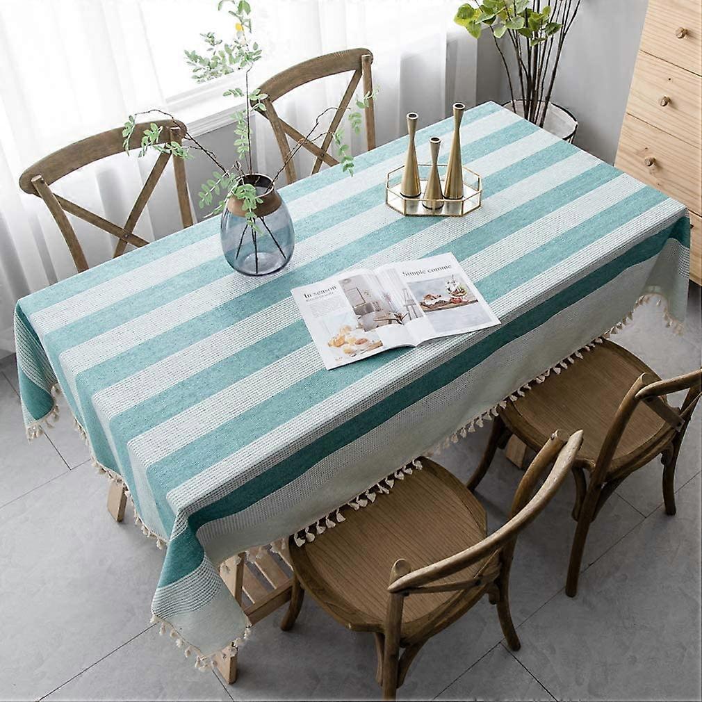 Tablecloth Cotton Linen Simple Style Table Linen Table Runner with Tassel Designed Stripes Splicing