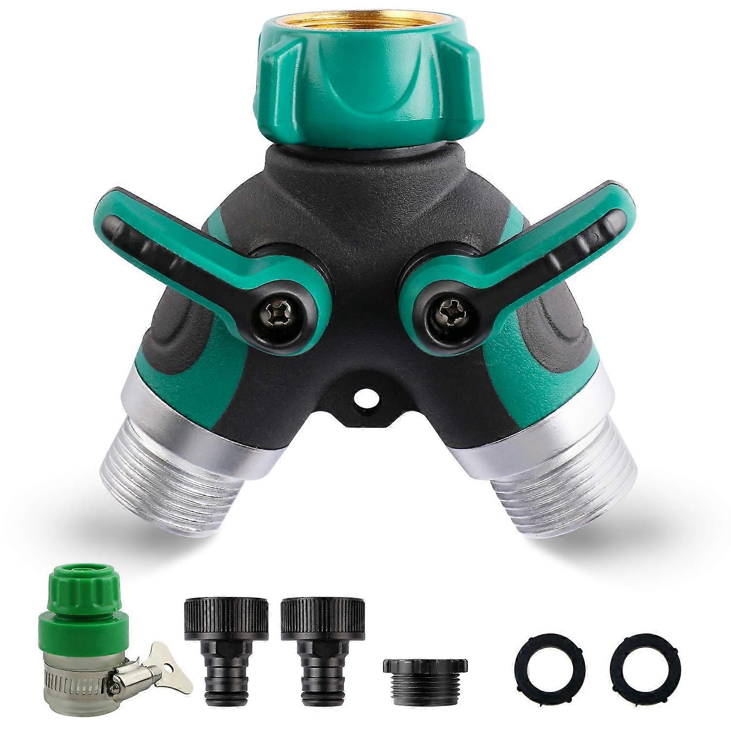2 Way Hose Splitter, Garden 2 Way Hose Connector Water Taps 2 Way Distributor with Adjustable Lockin