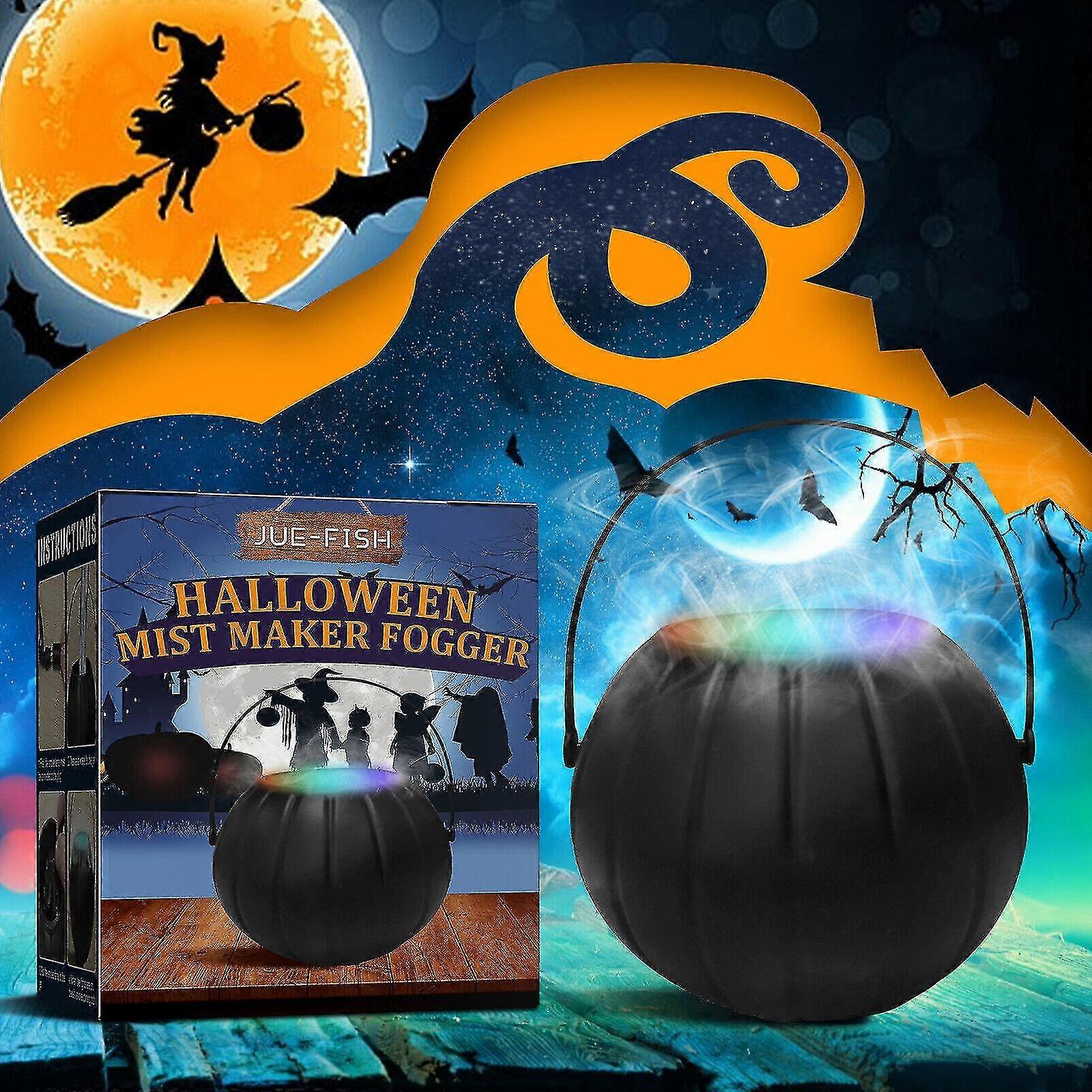 Halloween Witch Jar Cauldron With Mist Maker With 12 Led Light Color Changing