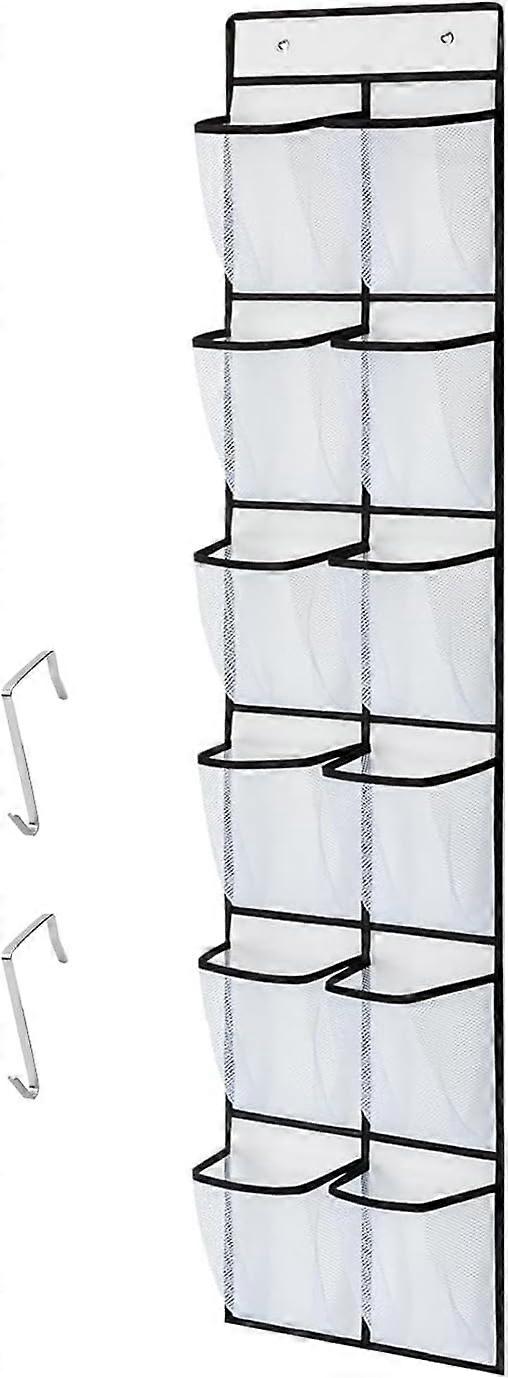 Over the Door Hanging Shoe Storage Holder Organizer, Shoe Racks with 12 Large Mesh Pockets 2 Hooks for Shoe Storage
