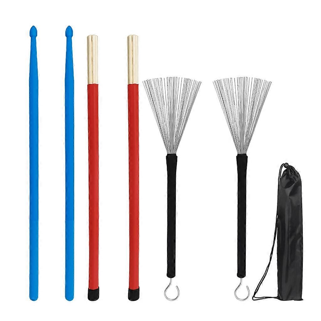 7pieces Universal Drumstick Set Include Drumsticks Bamboo Steel Wire Brush