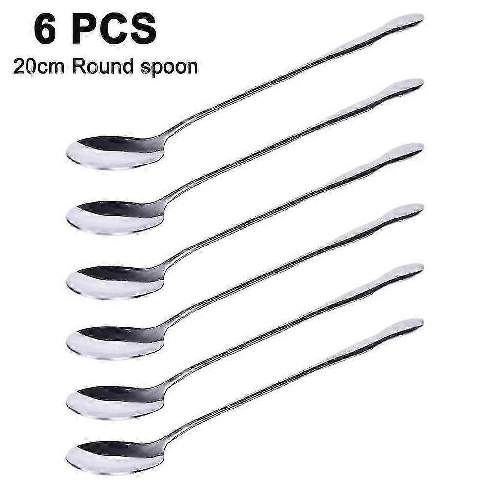 6pcs Edelstahl Langer Griff Löffel, Besteck Eislöffel Set