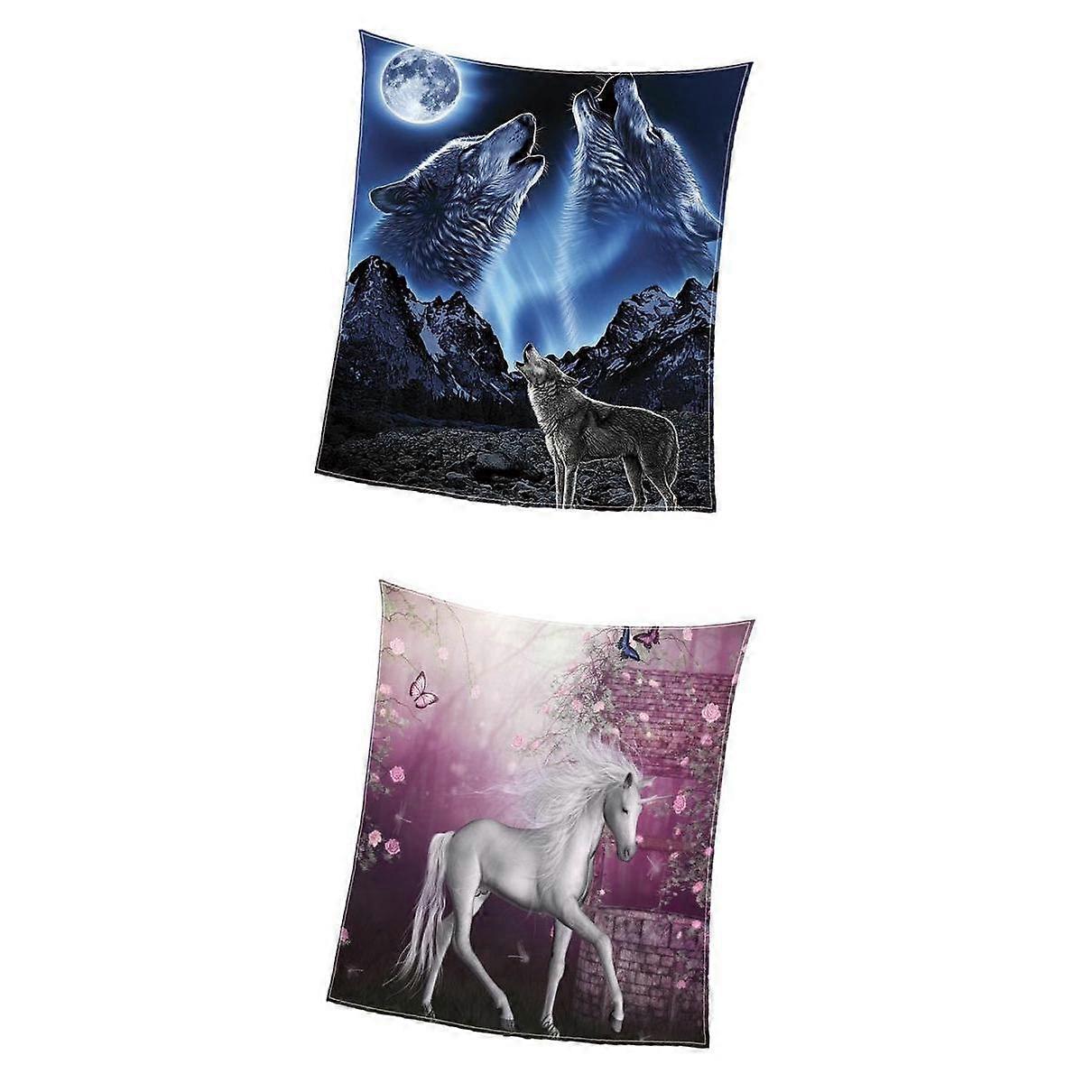 2pcs Digital Printing Flannel Blanket Soft Bed Sofa Throw 130x150cm