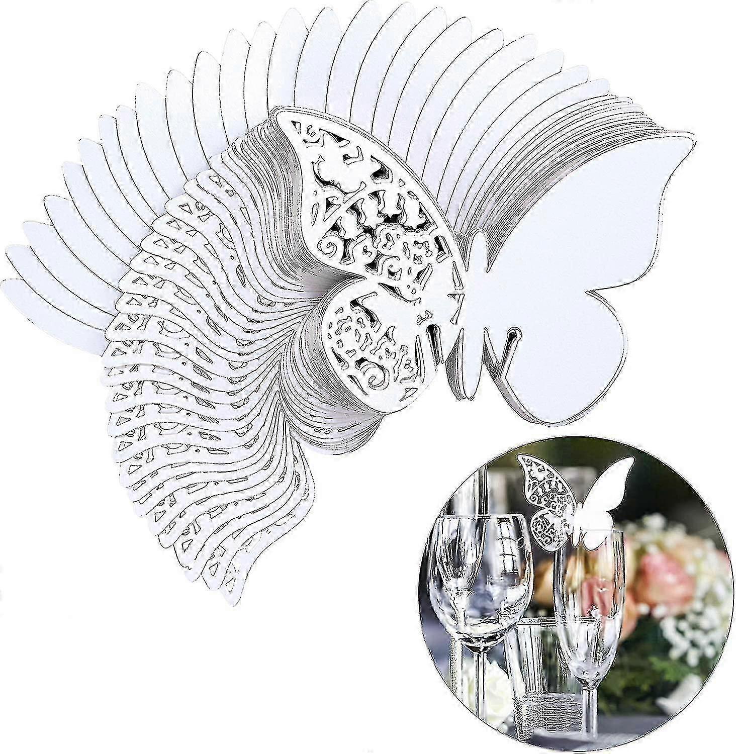 100パックのバタフライプレイスカード、結婚披露宴の誕生日のための3Dバタフライモチーフエンボスバタフライワインカード