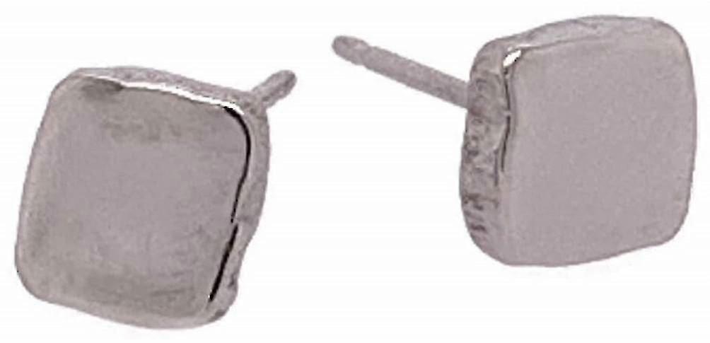 Squashed 8mm Square Stud Earrings - Natural Brushed