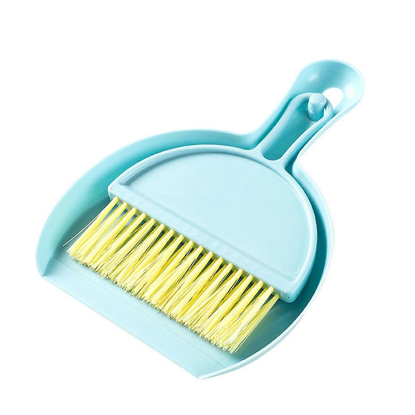 Mini Dustpan Brush Set Compact Multifunctional Table Cleaner Small Broom Dust Pan for Keyboard Cleaning Blue