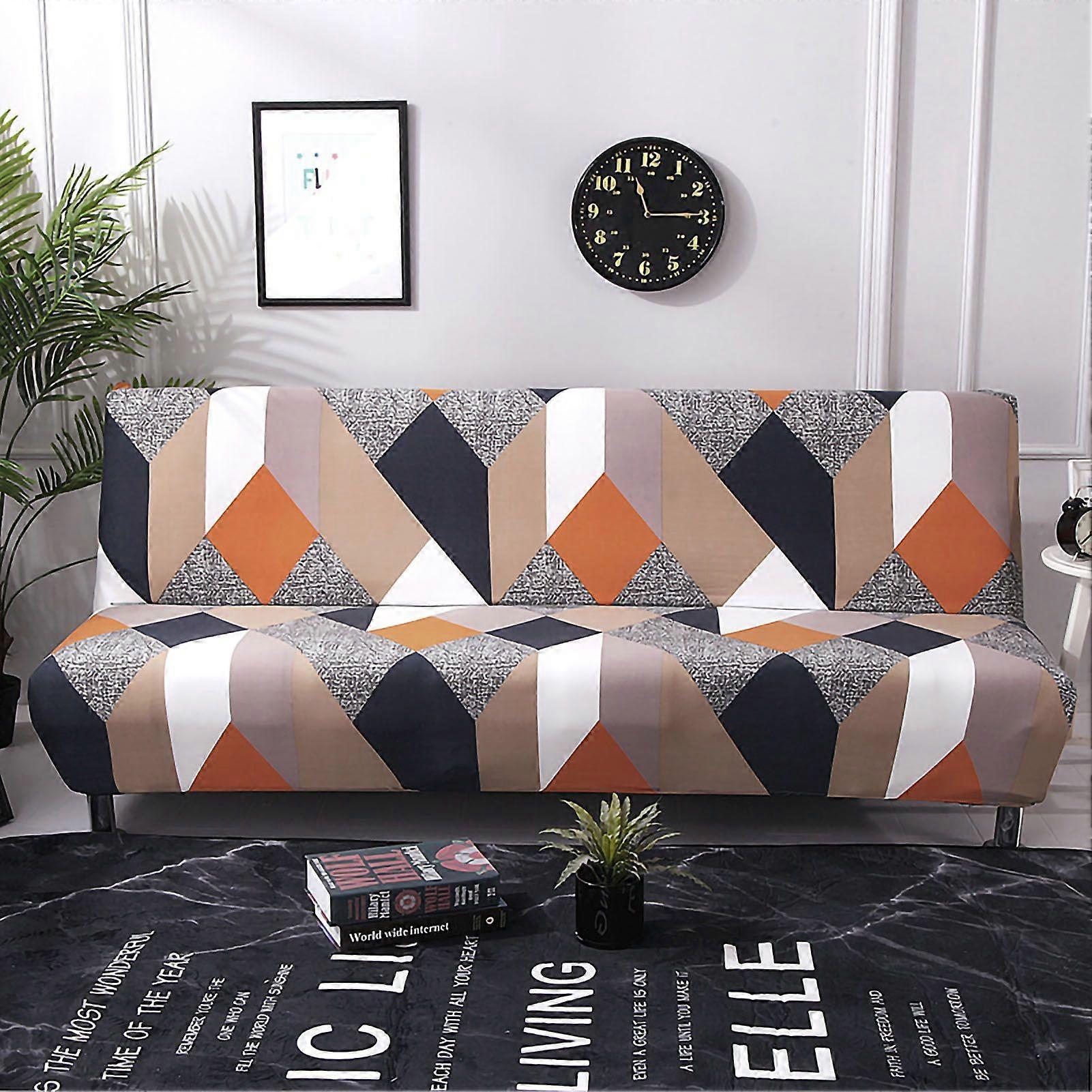 Armrestless Sofa Stretch Cover Folding Sofa Bed Protector Cover Printed Soft Sofa Slipcovers for Home Quadrilateral Pattern