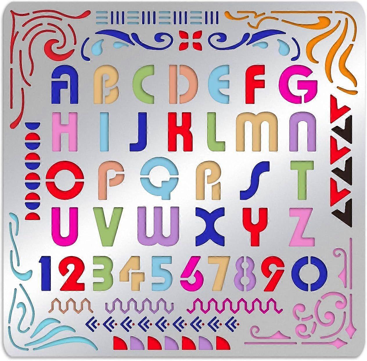 Matte Artistic Metal Letters Stencils A to Z Alphabet & Number & Frame Stencil Template for Painting Wood Burning Engraving Scrapbooking 6.14x6.14 inc
