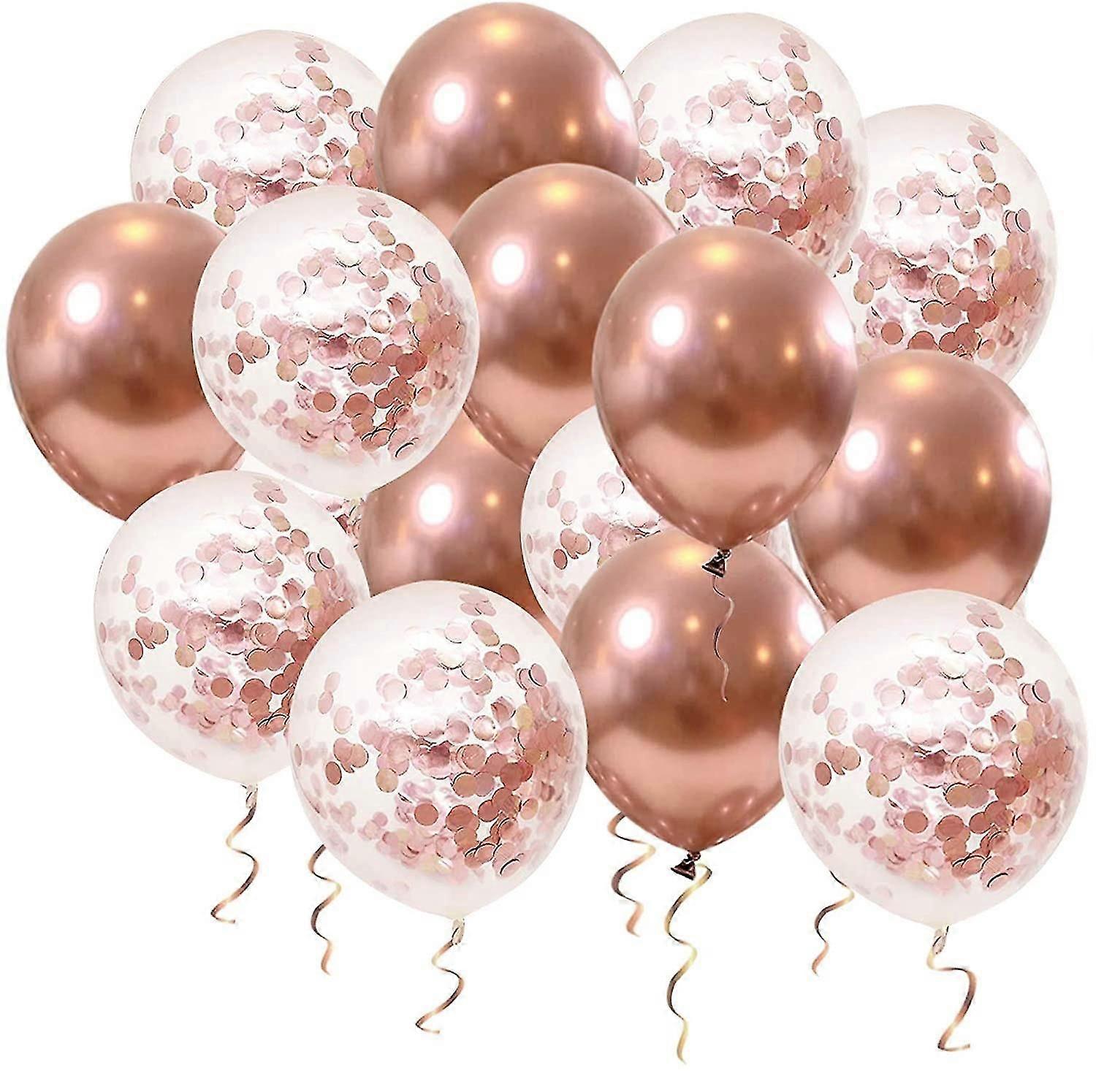 Rose Gold Metallic Chrome Balloons,60 Pa Rose Gold Confetti Balloons,prum Latex Party Balloons With Ribbon For Birthday, Wedding, Baby Shower, An