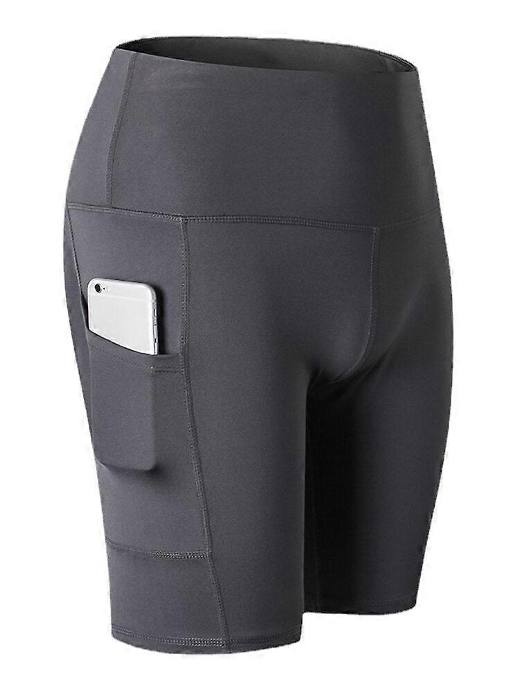 Women Solid Color Quick Dry Yoga Sport High Elastic Shorts With Side Pocket