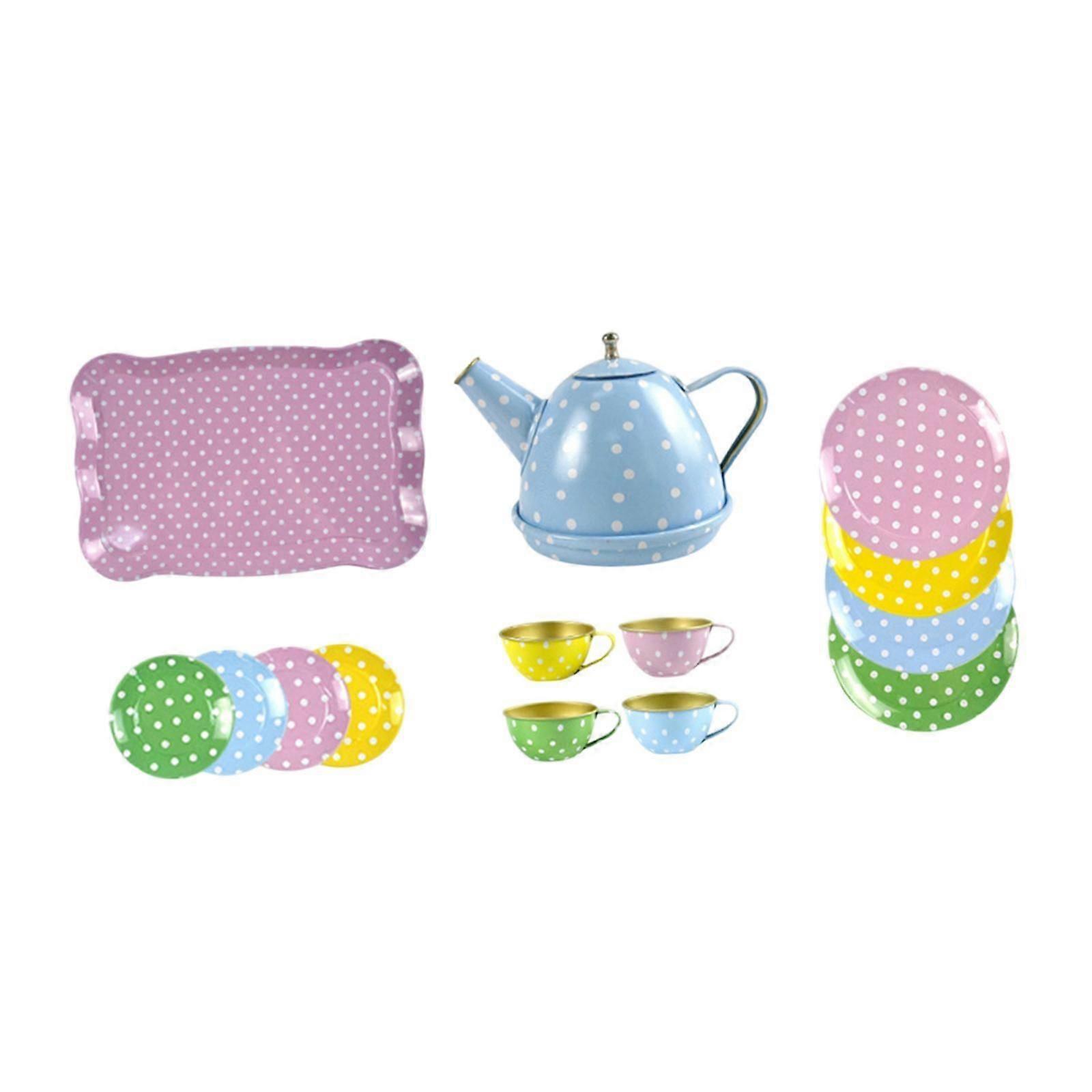 Kids Tea Set Simulation Afternoon Tea Playset for Girls Toddlers Age 3 4 5 6 Blue