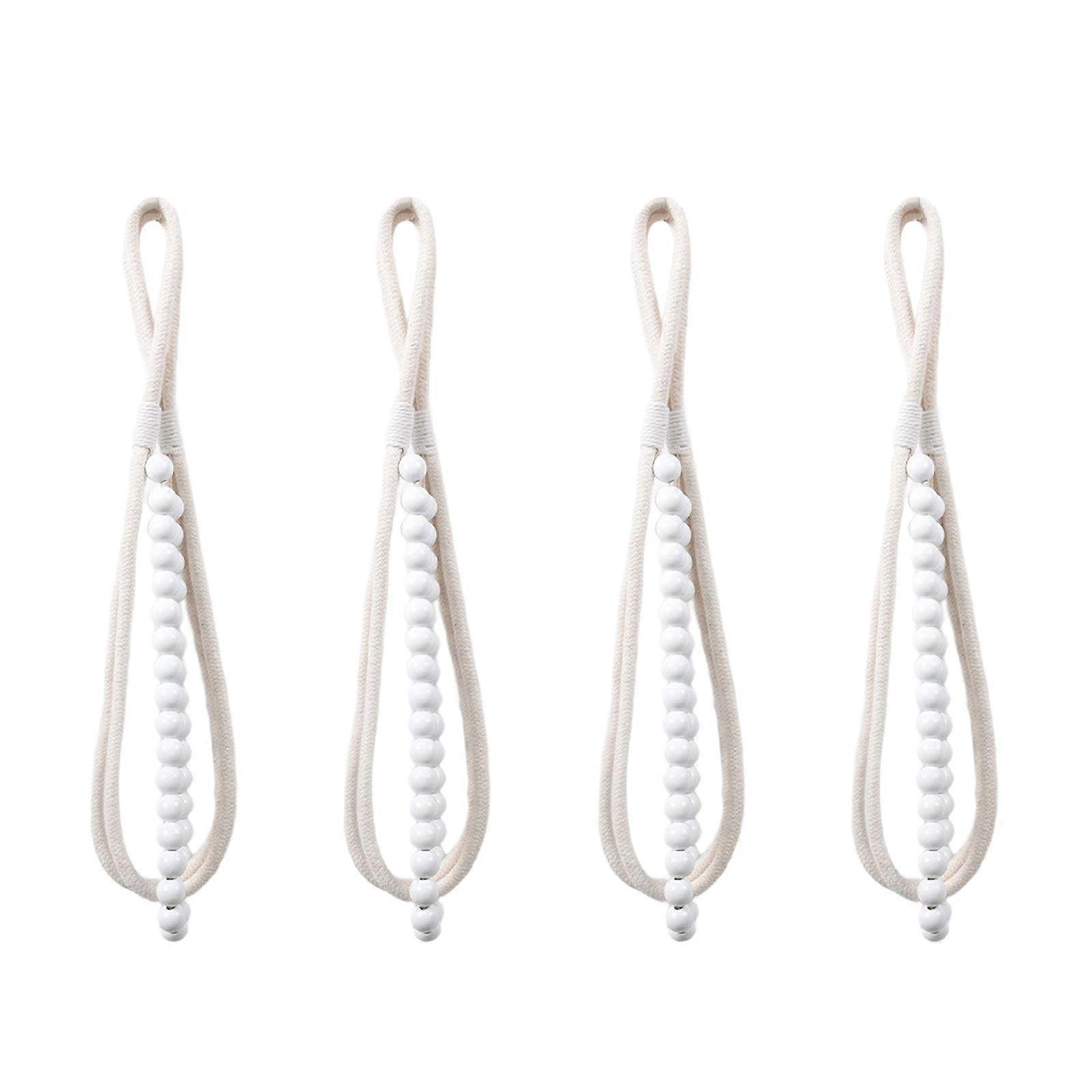 Set of 4 Rope Curtain Tie Backs Decorative Curtain Holdbacks for Drapes Wood Bead Curtain Holder for Window Decors White