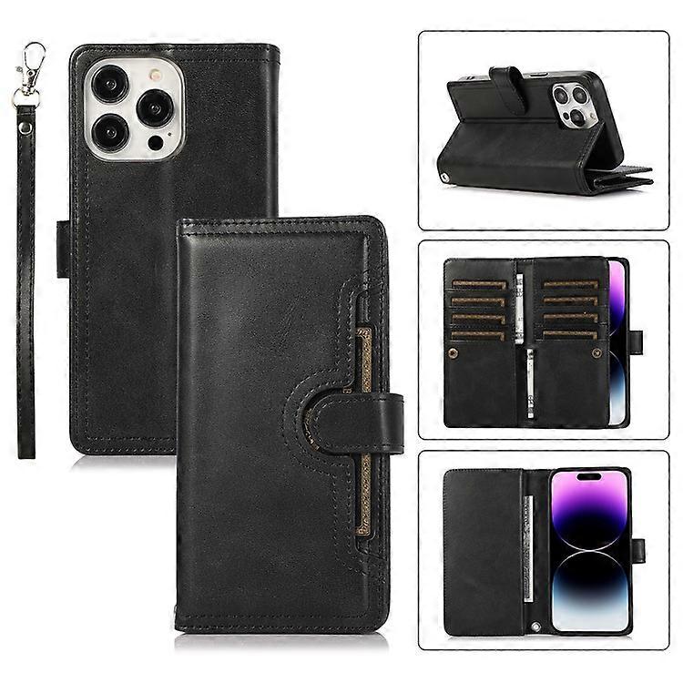 Compatible For iPhone 16 Pro Max Case Split Leather Magnetic Wallet Phone Protector with Wrist Strap