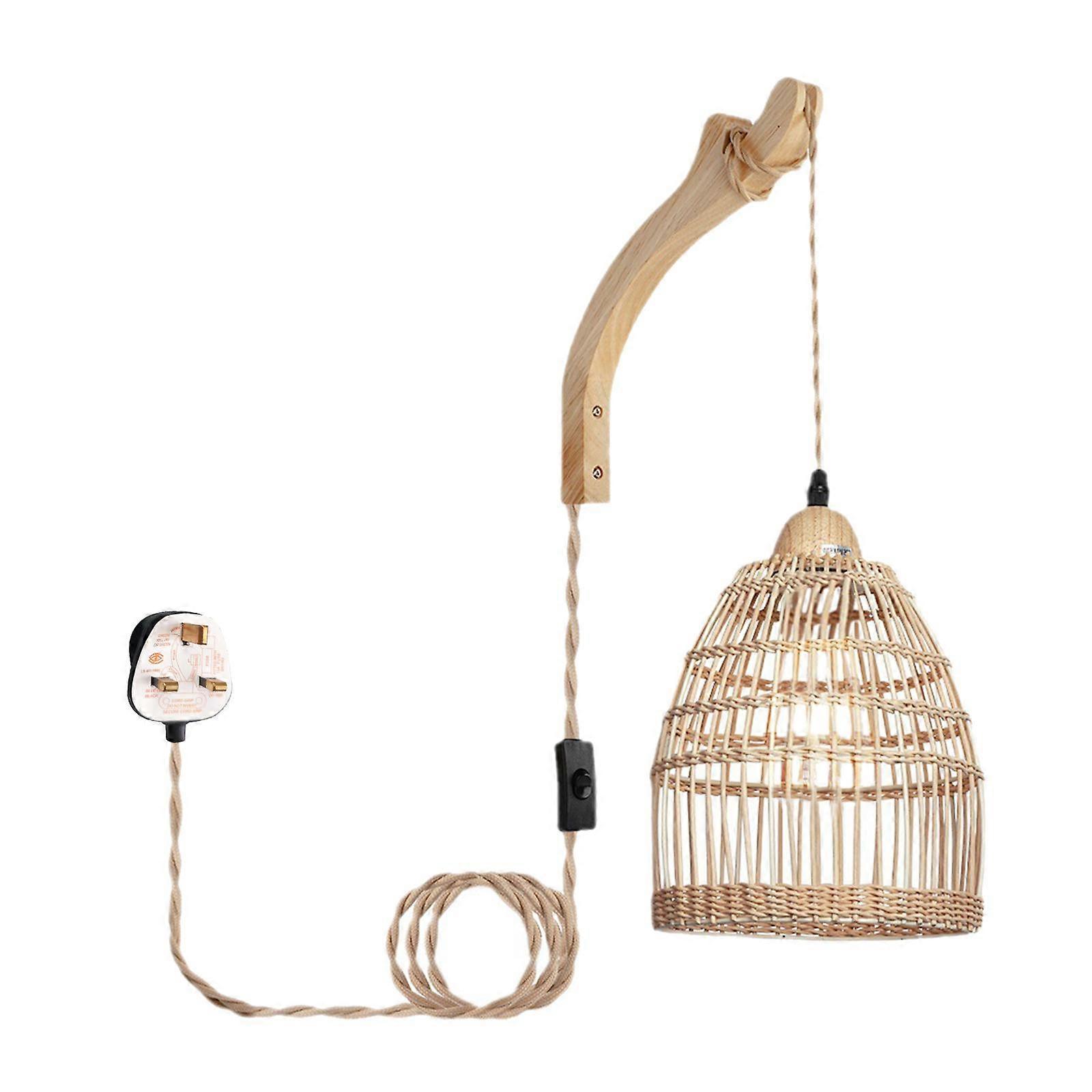 Wall Sconce Woven Bamboo Lantern with Wood Bracket E26 Base Boho Wall Light