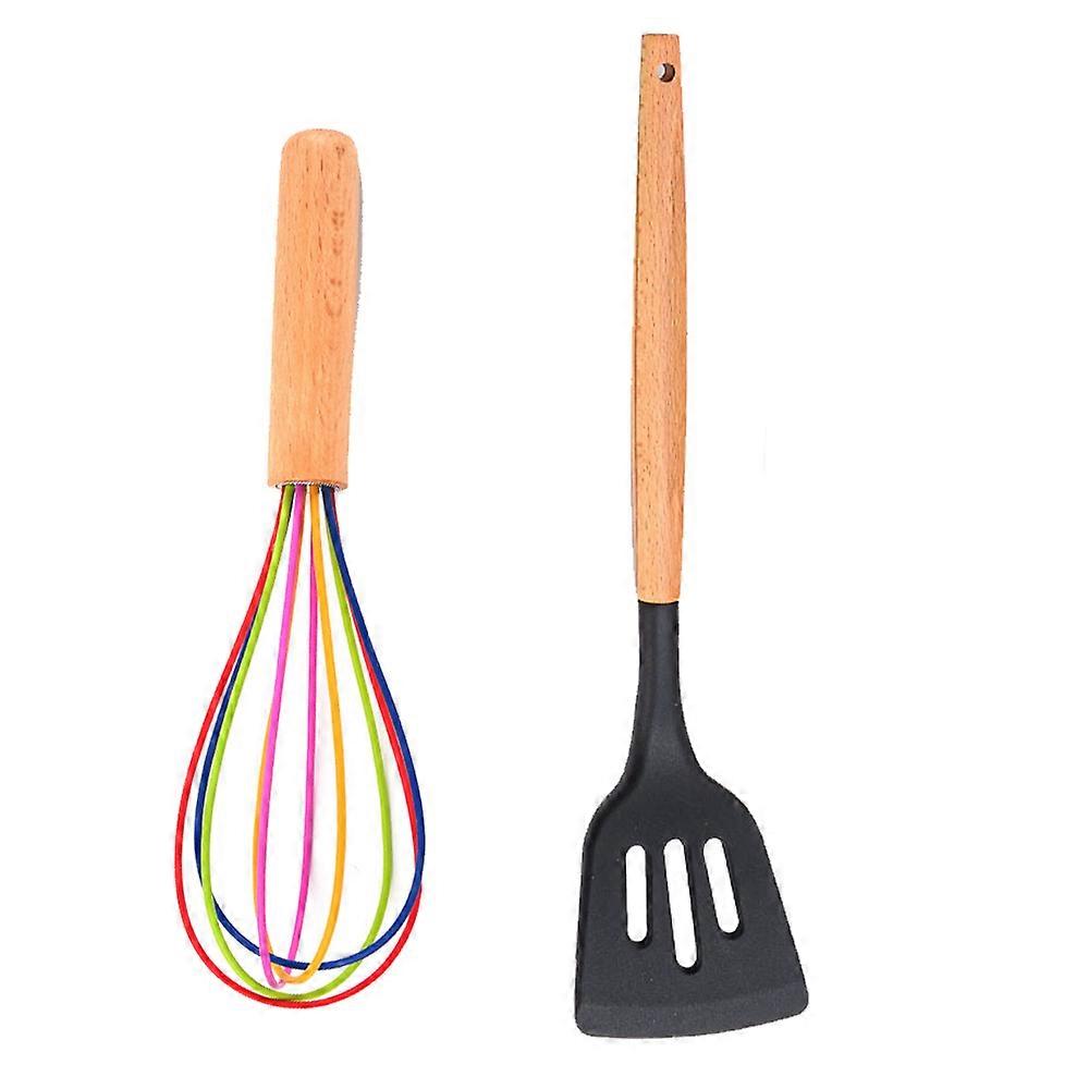 Versatile Kitchen Tool, Non-Scratch Silicone Whisk Set, Wooden Handle Whisks