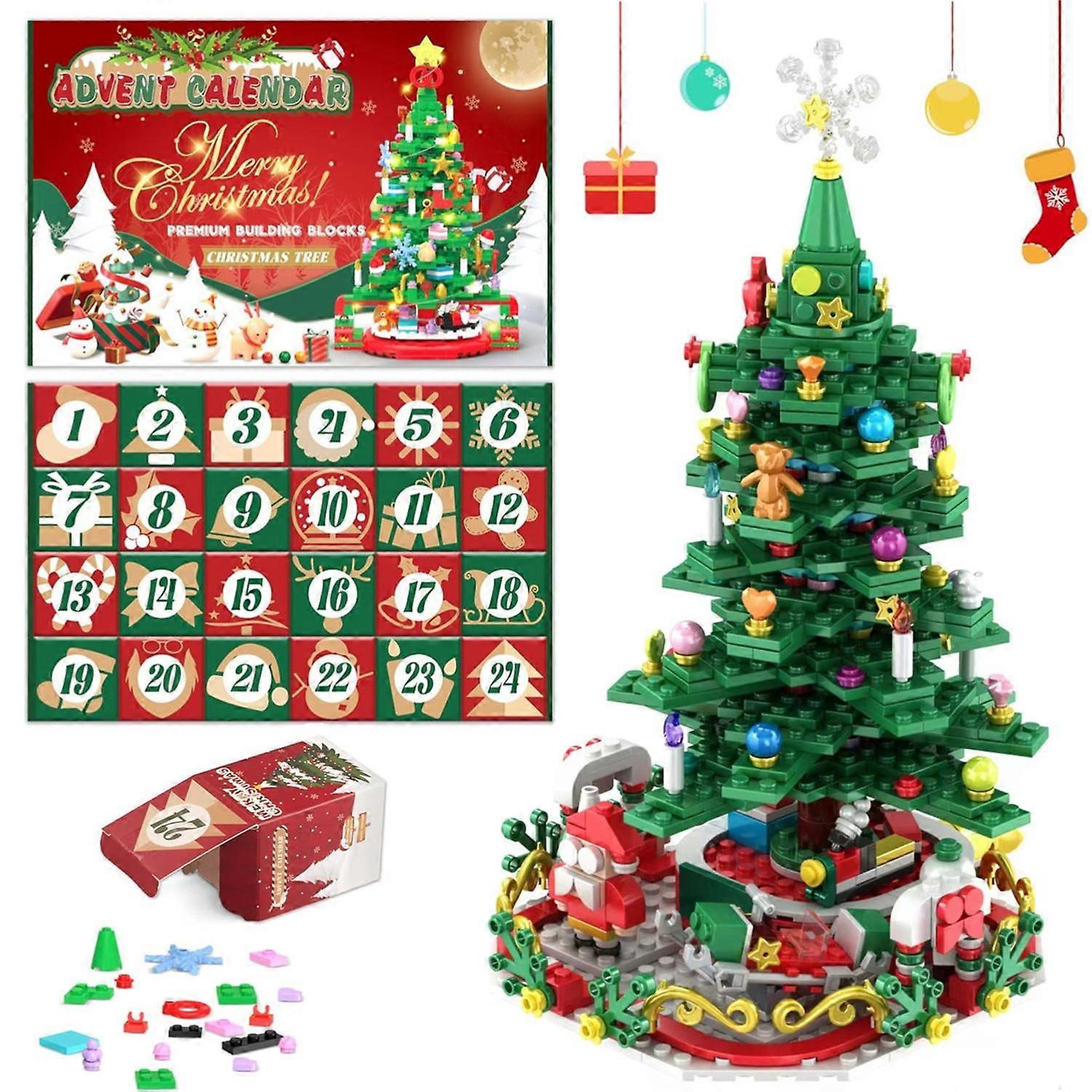 Set de blocuri de construcție pentru calendarul de Advent Cutie surpriză Set de construcție cu numărătoare inversă cu Moș Crăciun și șir LED pentru