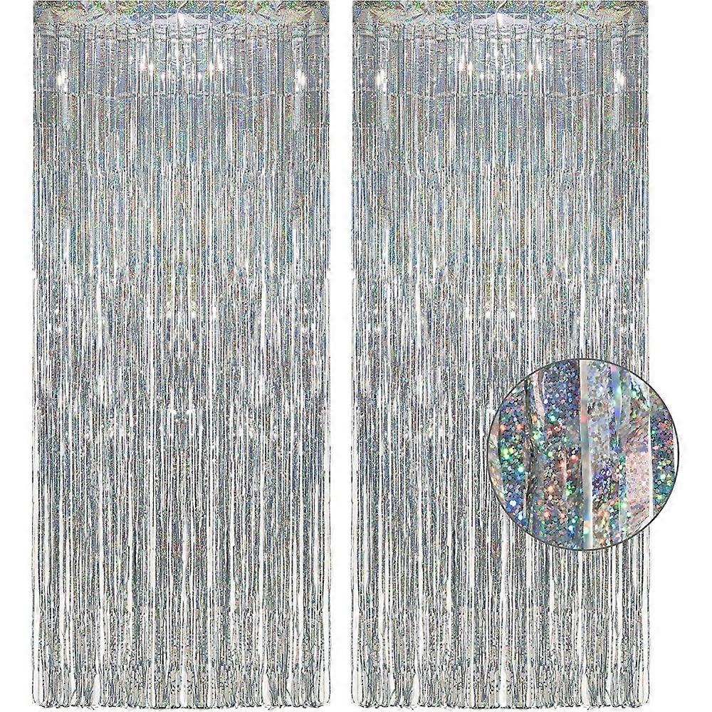 Party Decorations, Thick Heavy Duty Silver Foil Fringe Tinsel Curtains, Easy to Use Sparkle Metallic Backdrop for Wide Application, Multicoloured