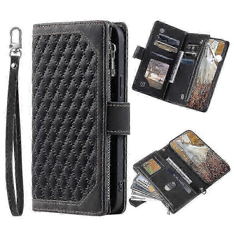 Compatible Iphone 14 Pro Max/14 Pro/14 Plus With Wrist Strap Leather Zipper Folio Wallet Rfid Blocking Case