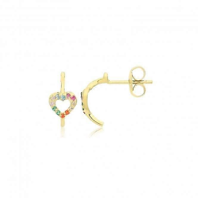 9ct Yellow Gold Multicoloured Heart Half Hoop Studs ES753