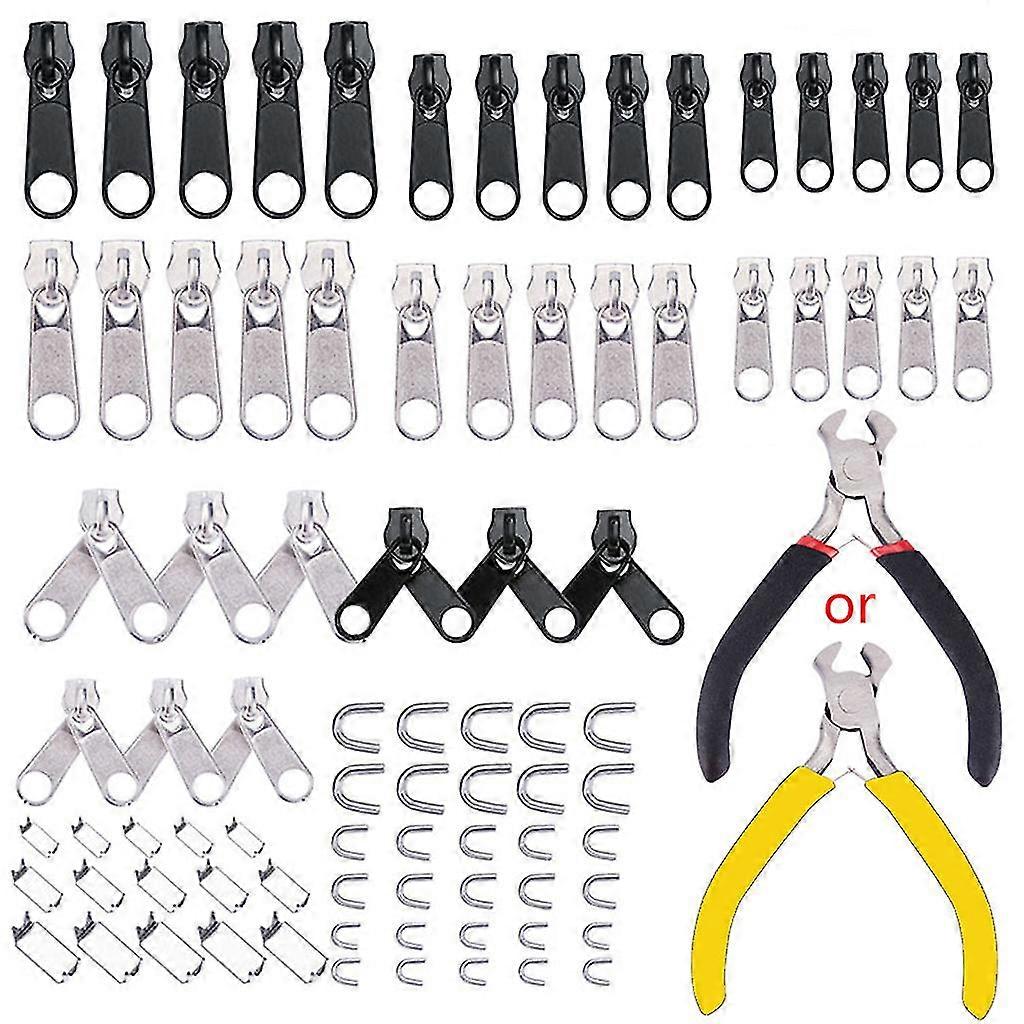 85pcs/set Zipper Rep Kit Sewing for Jacket Slider Install Plier Metal Lock Pull Edition a