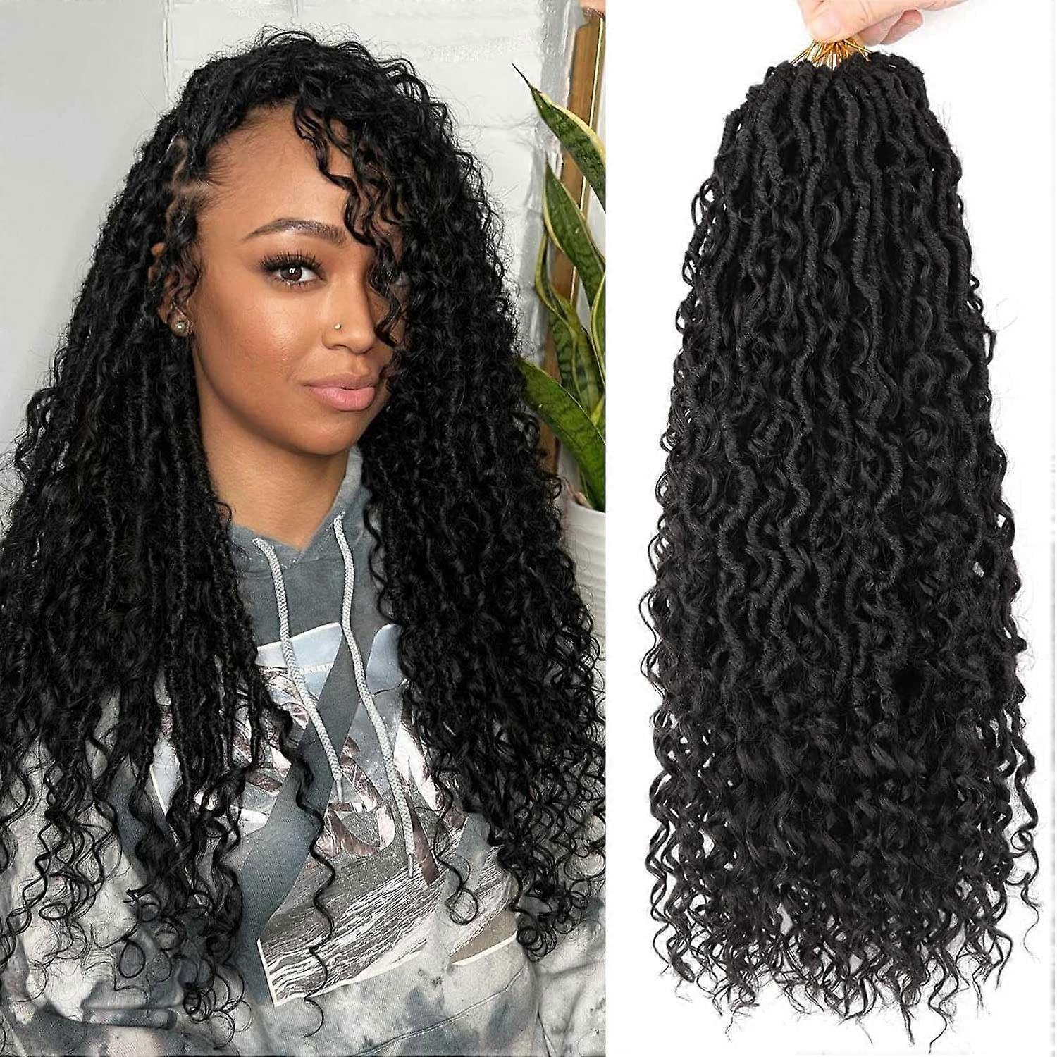 Pacote com 8 Extensões de Cabelo de Crochê Bohemian Locs Curly Ends Soft River Locs para Mulheres Negras 18 Polegadas