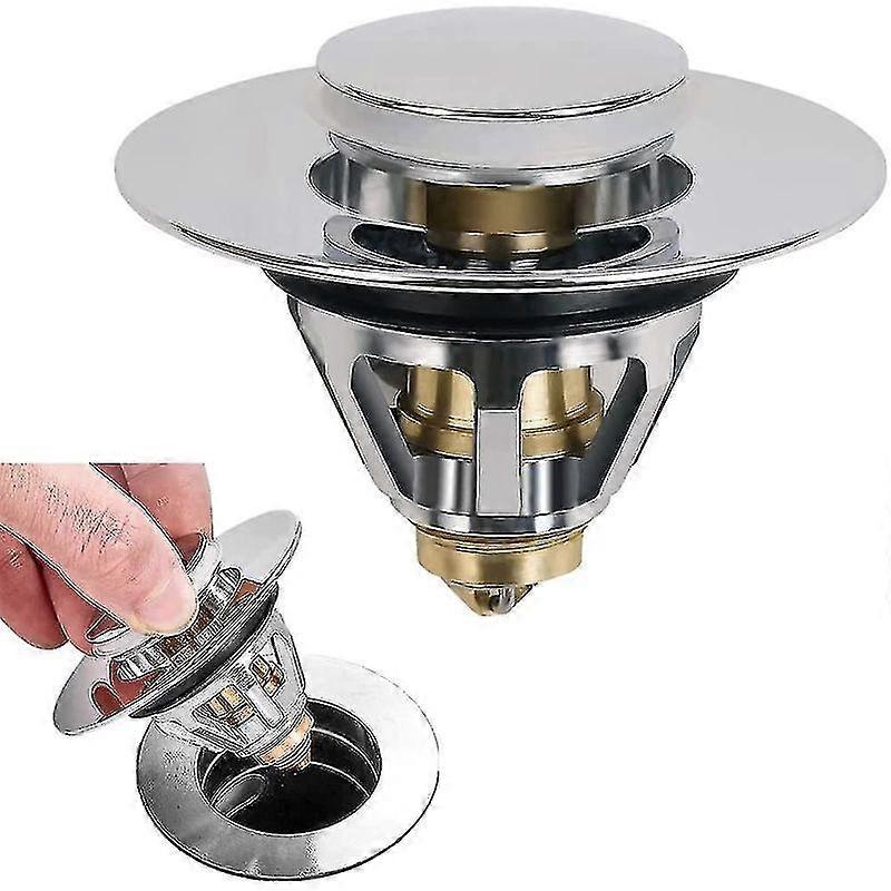 Universal basin rebound drain filter, 35mm push-in pop-up sink drain plug