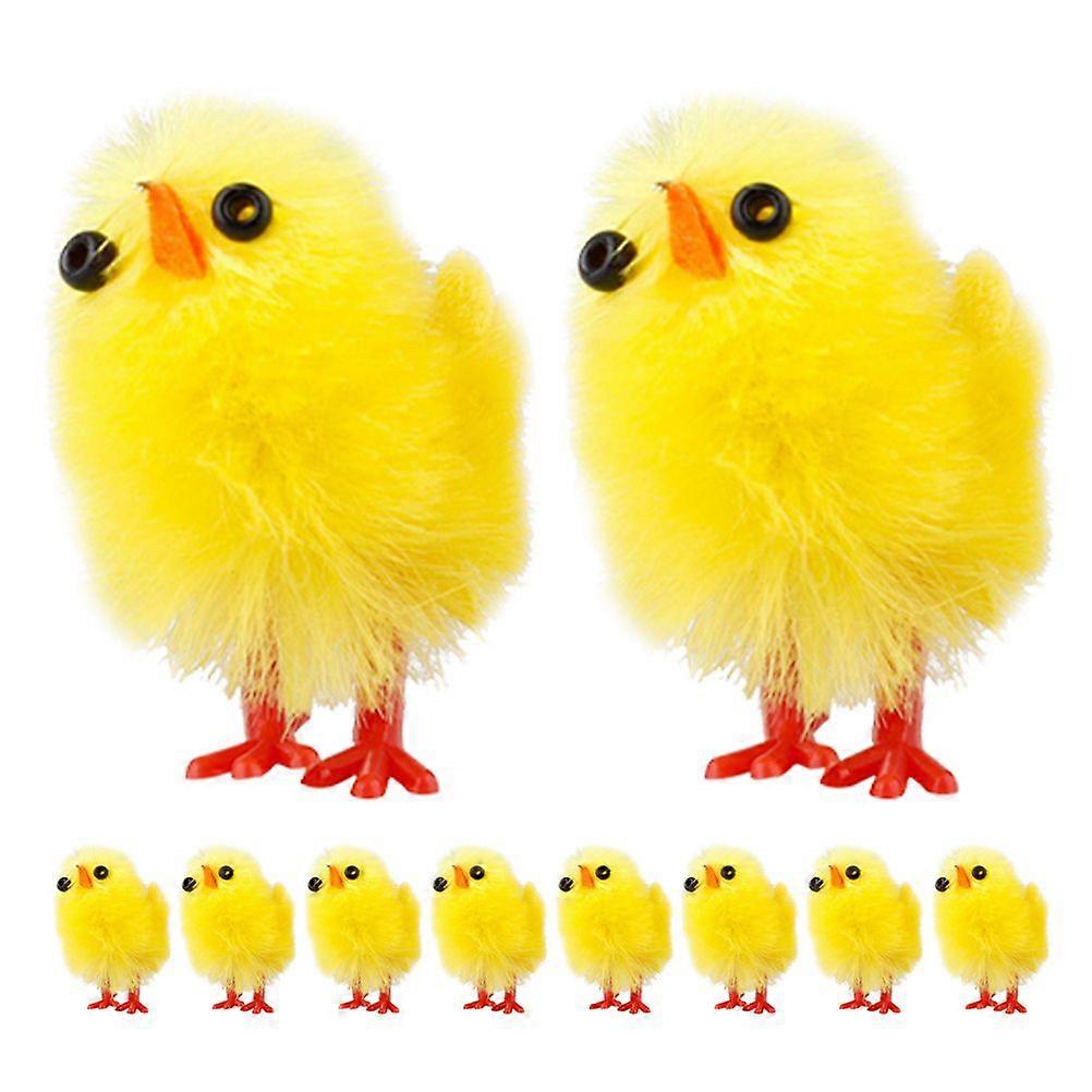 10PCS Tiny Chicken Ornaments Flocking Chicken Molds Easter Chicken Decors