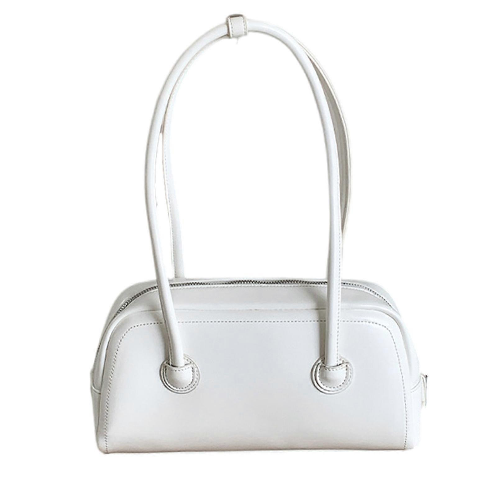 حقائب الكتف حقيبة يد ذات سعة كبيرة حقيبة بلون الصلبة للنساء فتاة حقيبة جلدية PU ناعمة للسفر للتسوق أبيض
