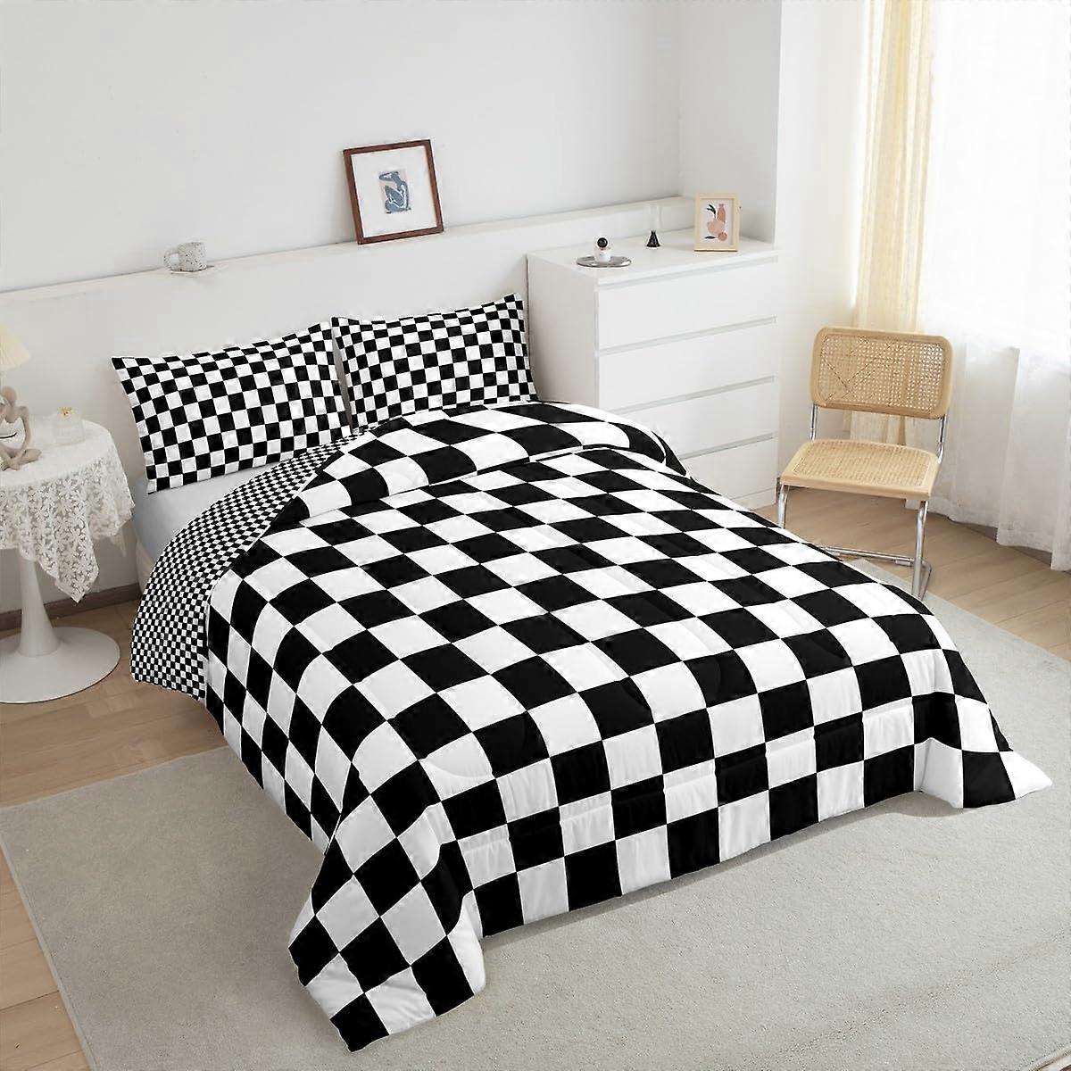 2 Pieces Comforter Set Reversible Geometric Square Grid for Kids Room Decor All Season Twin Size