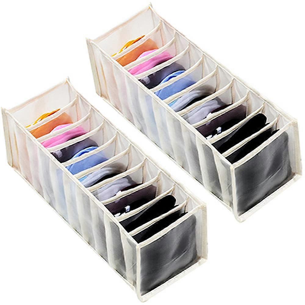 Underwear Organizer Foldable Drawer Divider for 28 Pairs of Underwear or Socks, 22 Cells, Beige Fabric Storage Solution