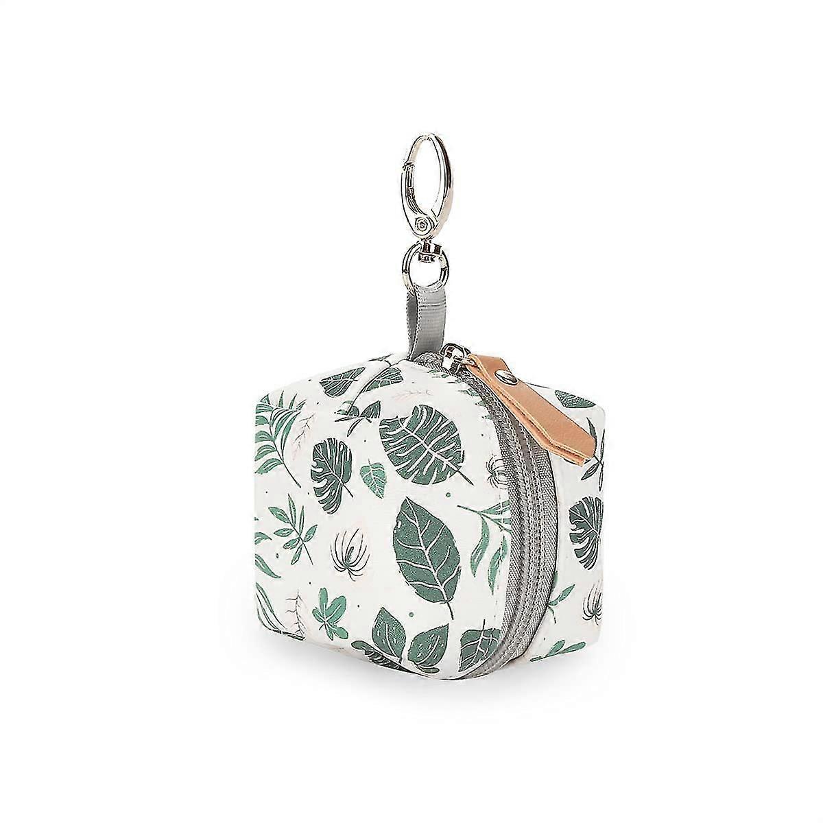 Pacifier Case - Pacifier Carry Clip For Diaper Bag Stroller Wallet Holds 2 Pacifiers(green Leaf)