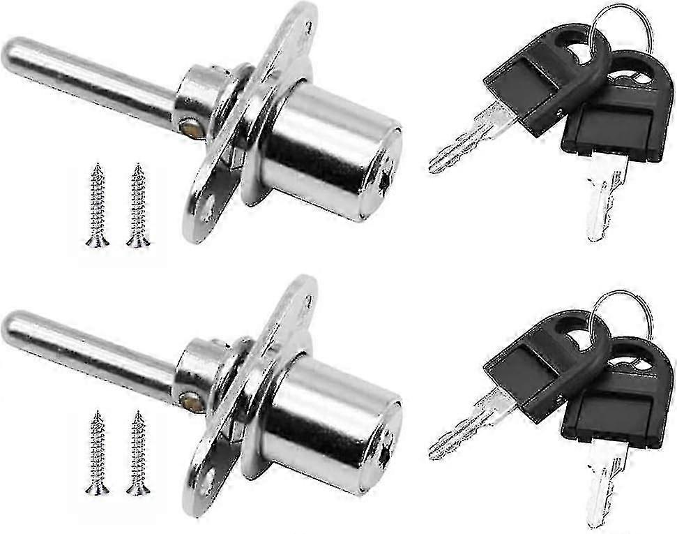 2 Pieces Door LockDrawer with Key for Furniture Piston Lock for Filing Cabinet Cabinet Showcase, Diameter 16mm, Length 61mm (Silver)