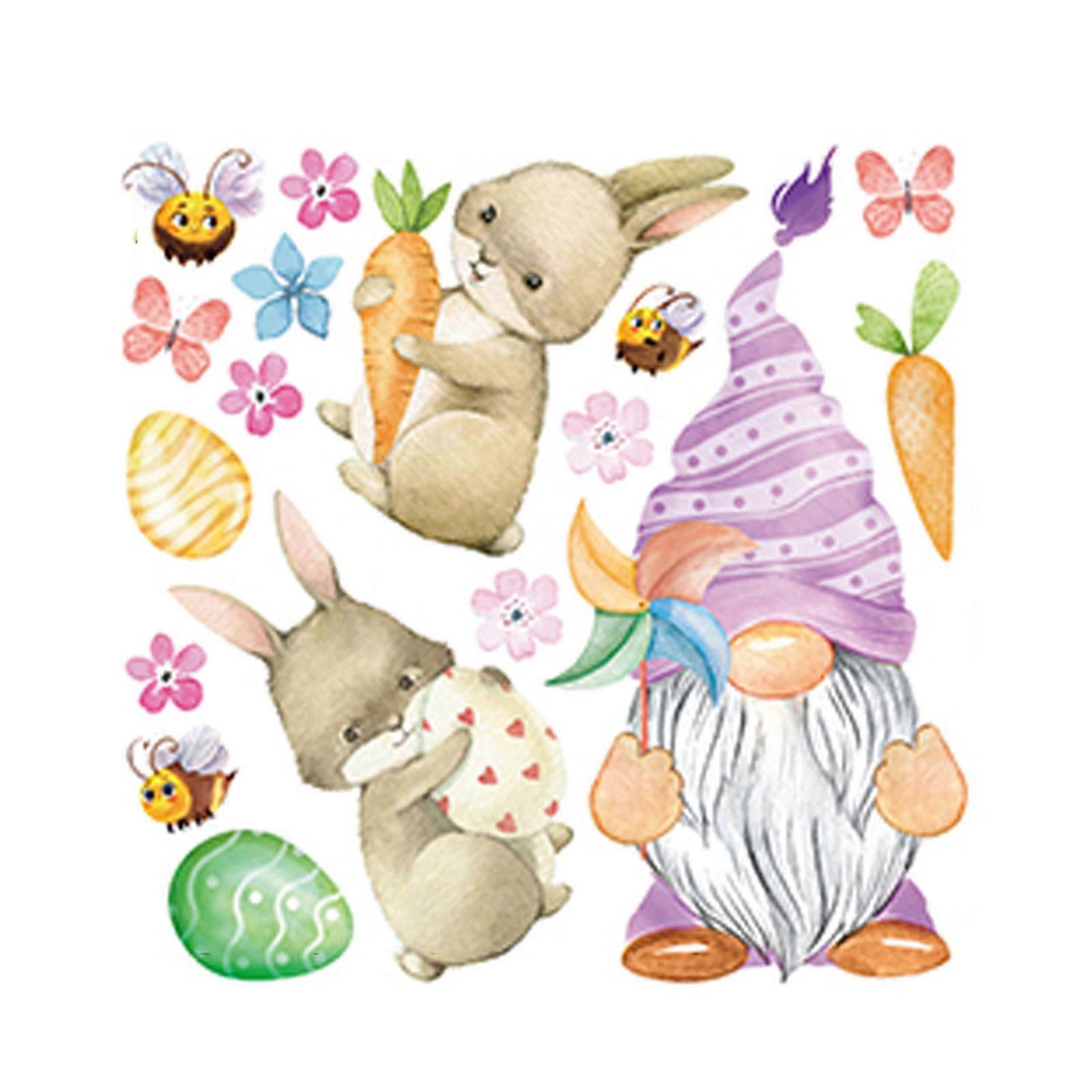 Happy Easter Window Clings Gnome Bunny Eggs Wall Sticker Glass Static Decals