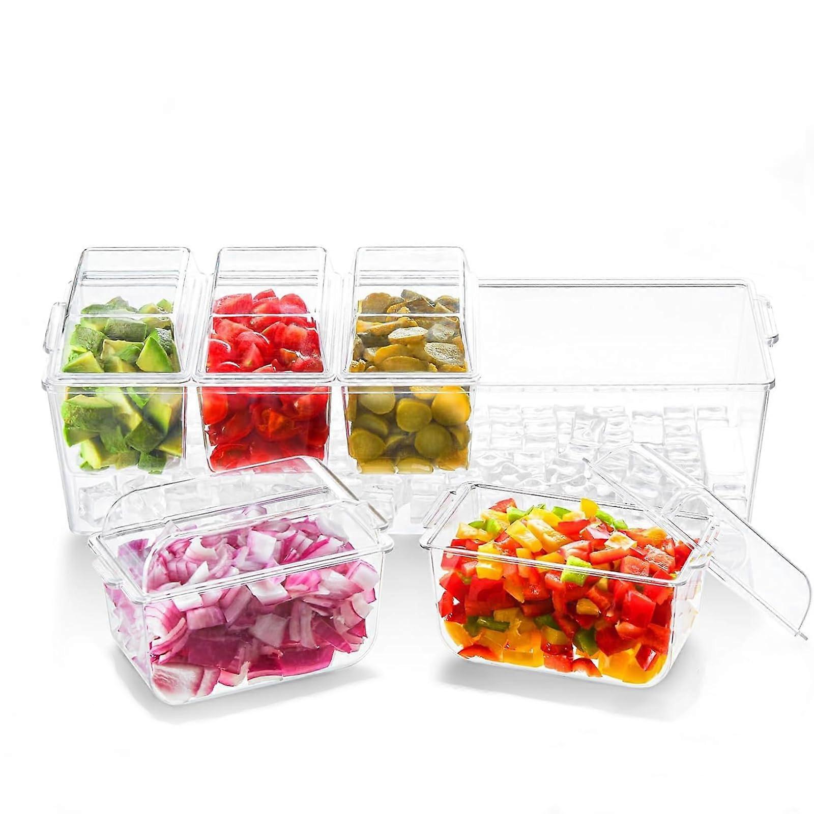 Chilled Condiment Server Tray, Bar Fruit Caddy with Lid and 5 Removable Compartments