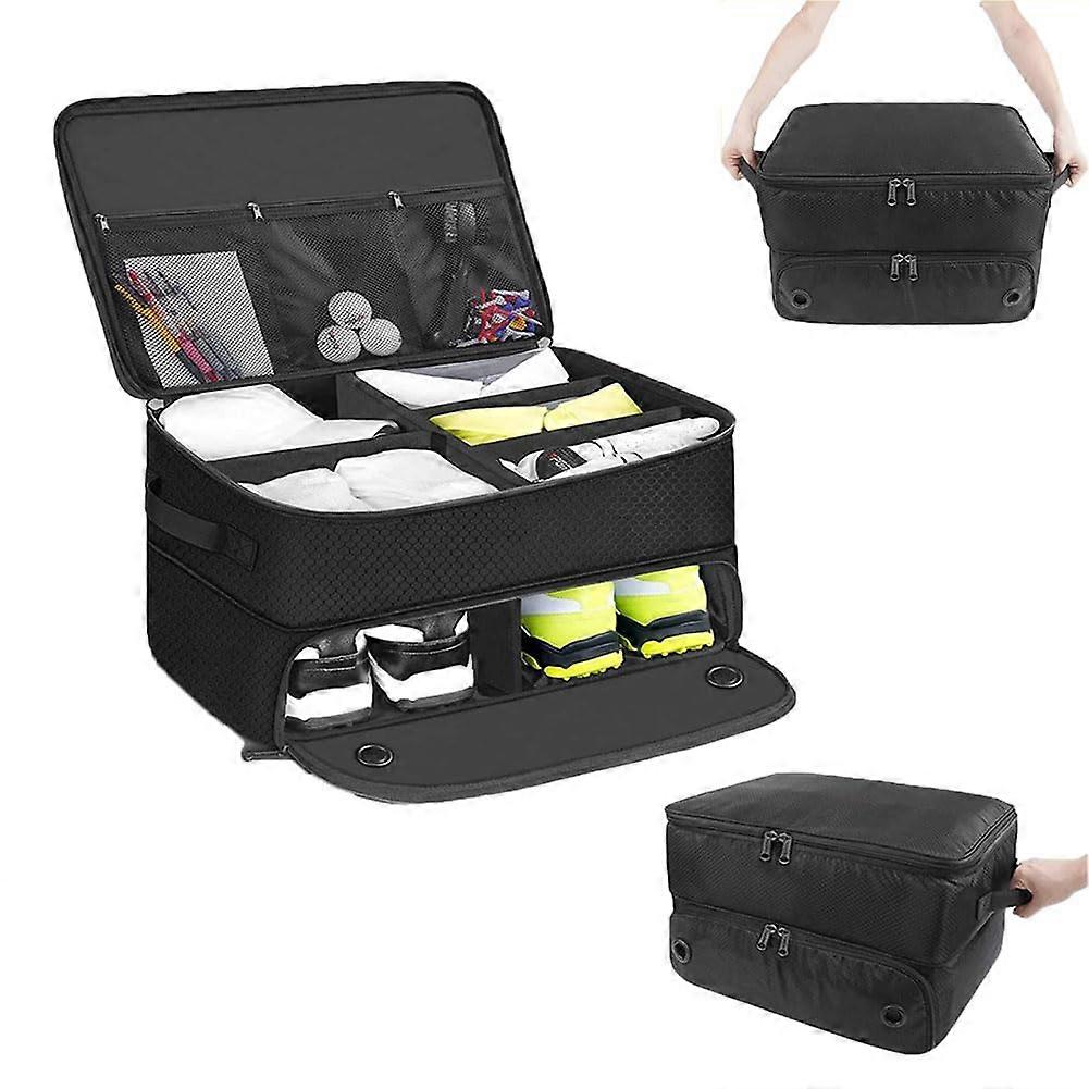 Golf Trunk Organizer, 3 Layers Golf Locker Storage Bag with Separate Compartment for 2 Pair Shoes