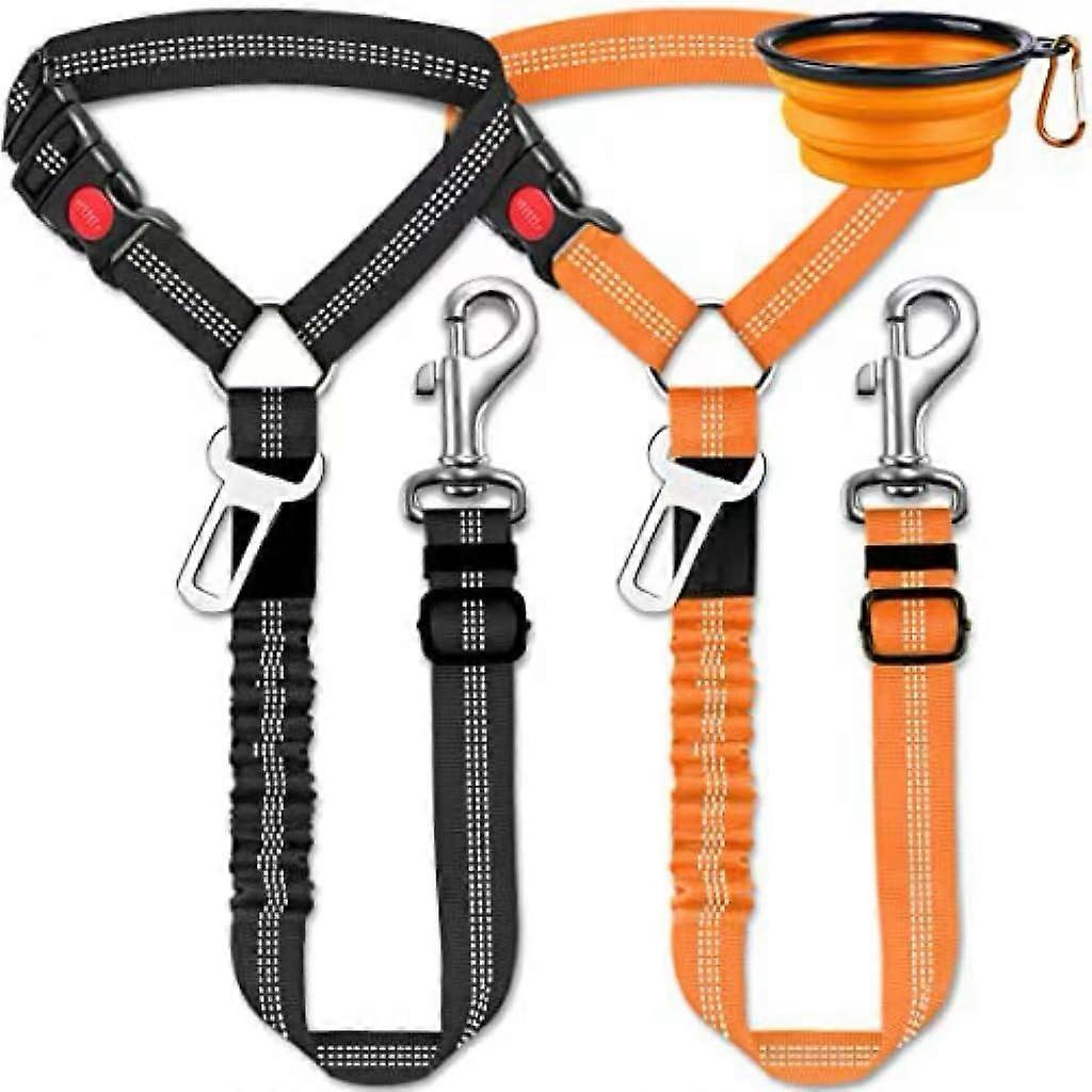 Dog car seat Belt, 2 Packs Dog car seat Belt Adjustable Elastic Bungee Cushion, 2 in 1 pet car Leash