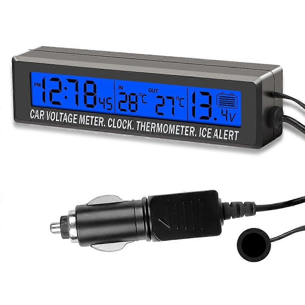 4In1 Car Digital Clock Inside Outside Temperature Thermometer Car Voltage Monitor Meter with LED Backlight Cigare-tte Time In-Car Temperature Display