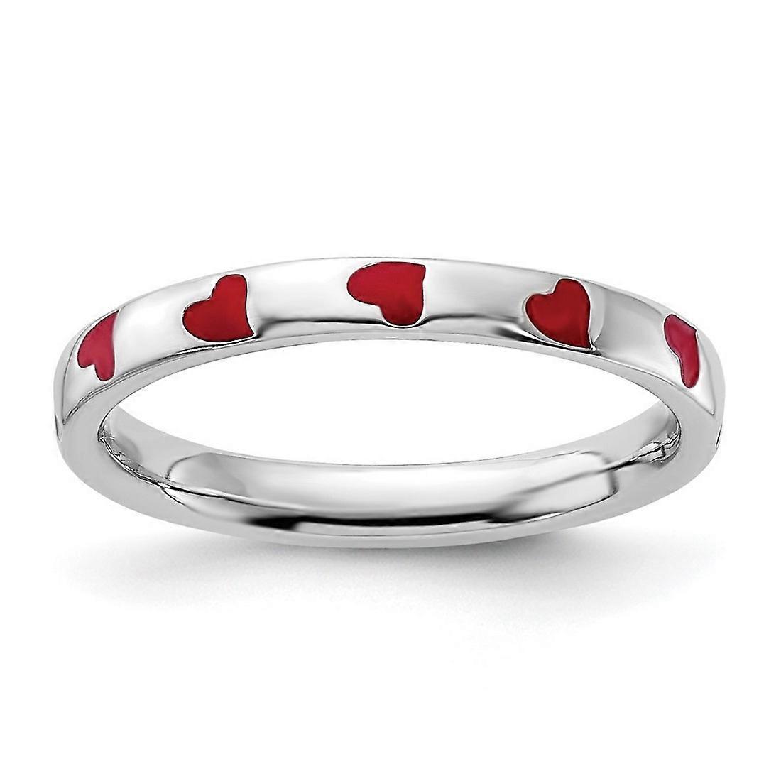 925 Sterling Silver Stackable Red Enameled Ring Stackable Ring for Women - Ring Size: 5 to 10
