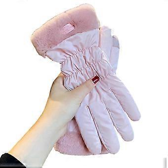 1 Paar Winterhandschuhe Dickes Plüschfutter Winddicht Warm Kältebeständig Fünf Finger Touchscreen Wasserdicht Anti-Rutsch Weiche Dame Reiten Fahrradhandschuhe