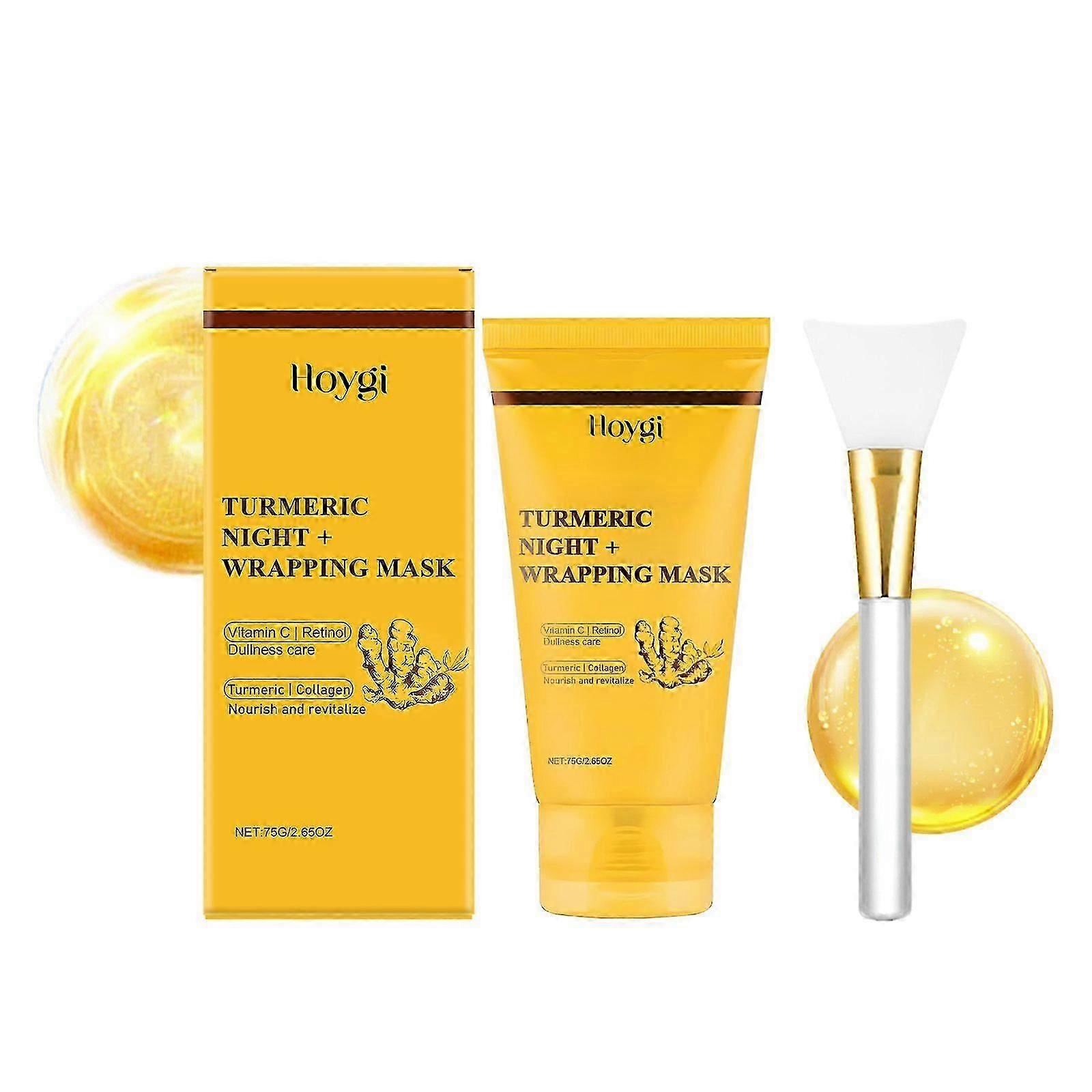 Turmeric Night Wrapping Mask Peel Off Face Mask, Collagen Night Wrapping Mask Overnight - Deeply Hydrates & Firming & Glowy & Elasticity & Hydration C