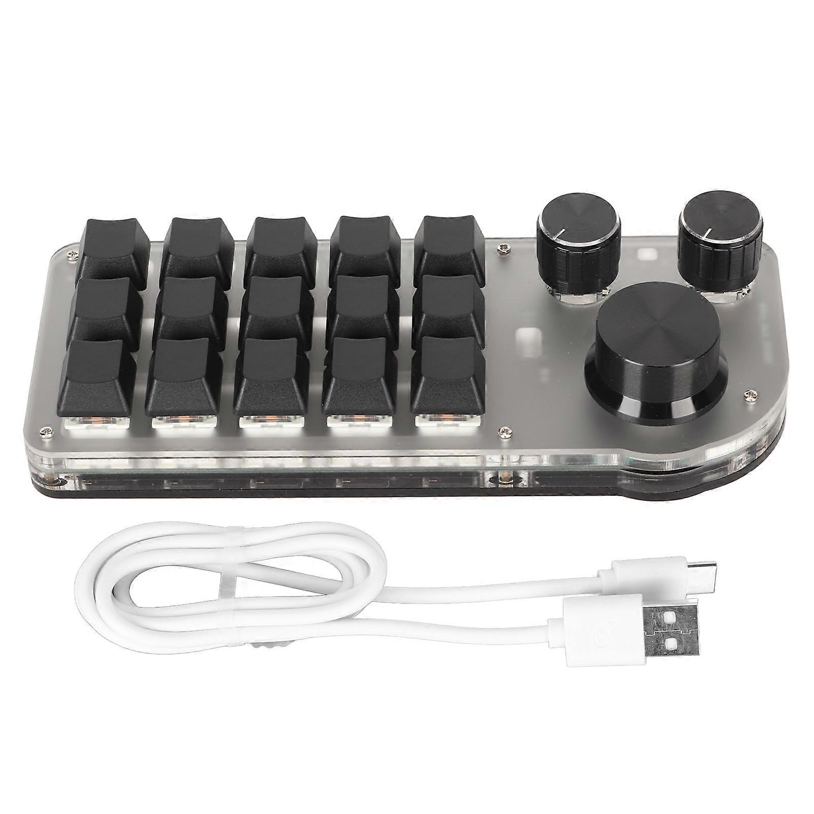 Programmable Keyboard 3 Knobs 15 Keys Portable RGB Bluetooth DIY Mechanical Gaming Keypad for Office Laboratory