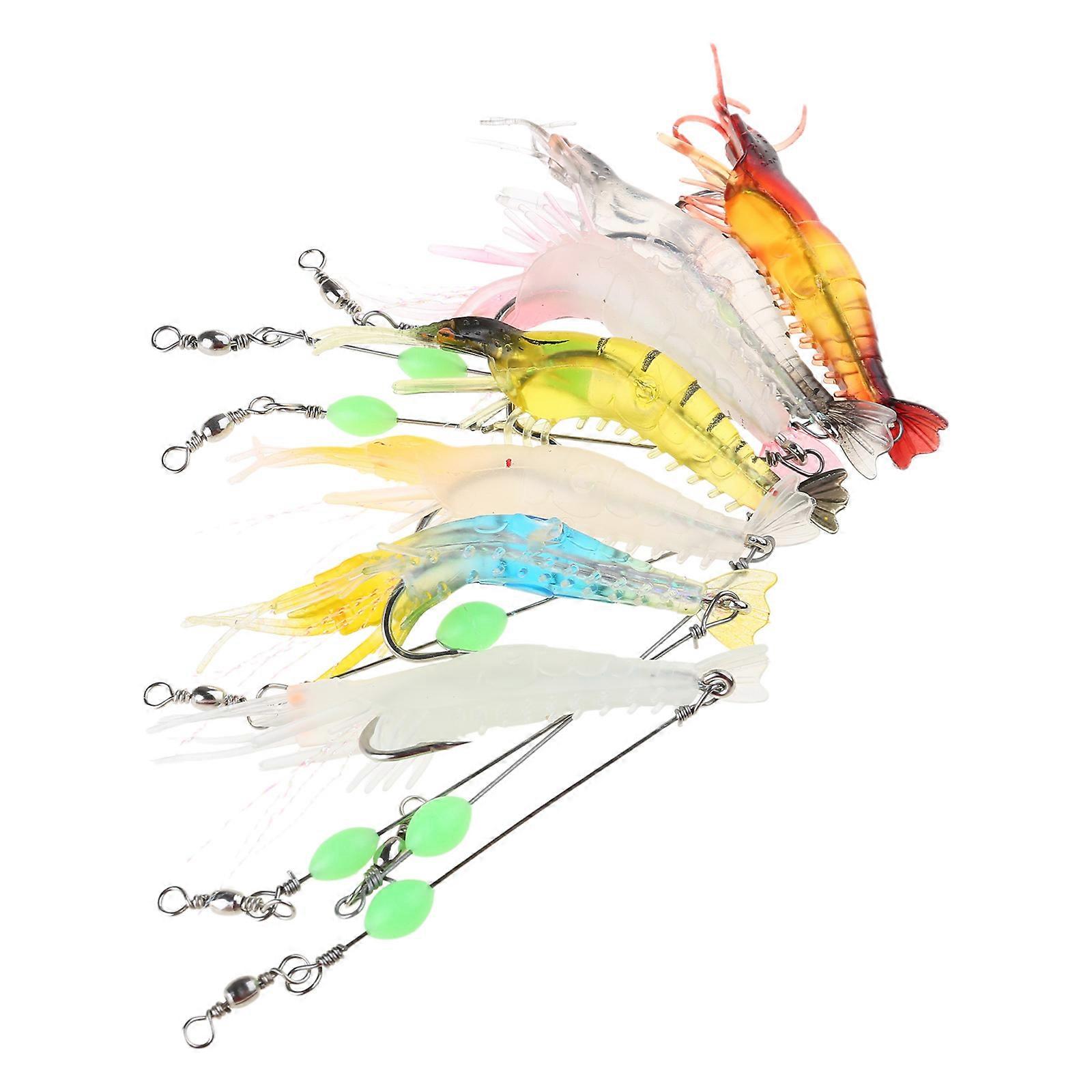 7 Pcs Silicone Shrimp Fishing Lures with Hook Artificial Lures Luminous Simulation Soft Shrimp Baits Easy to Use
