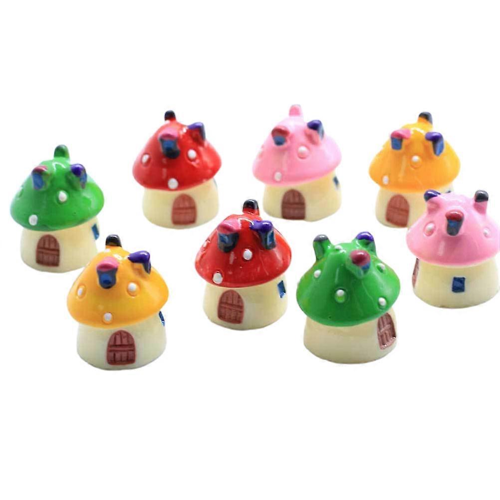 Mini Mushroom House Ornament Set – 10 stk bordplate dekor for mikrolandskap, dukkehus og hjemmekontorpynt
