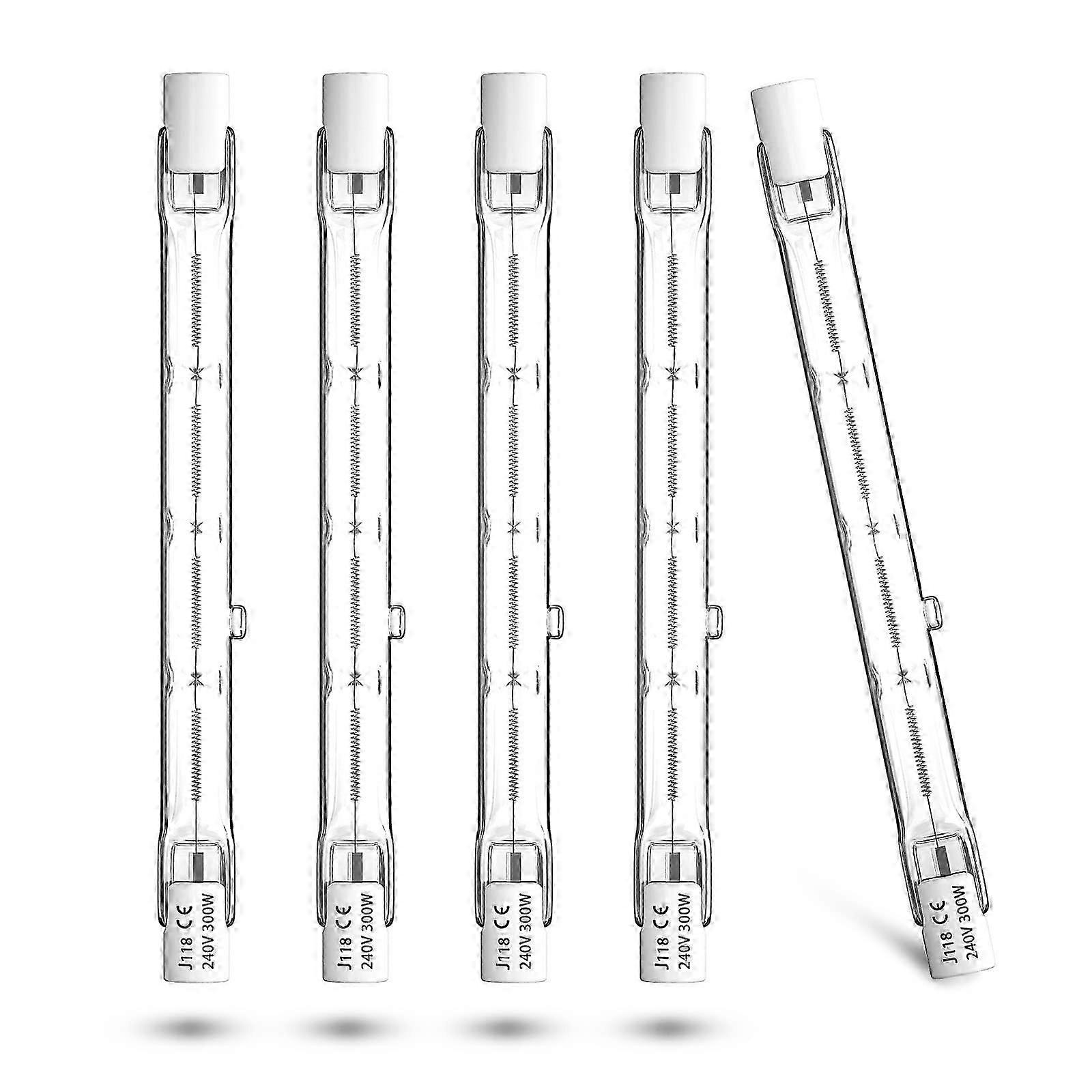 R7s 300W Halogen Bulb 118mm - Linear Halogen Floodlight Warm White 2800K, for Security Lamps, Landscape Lighting, Pack of 5