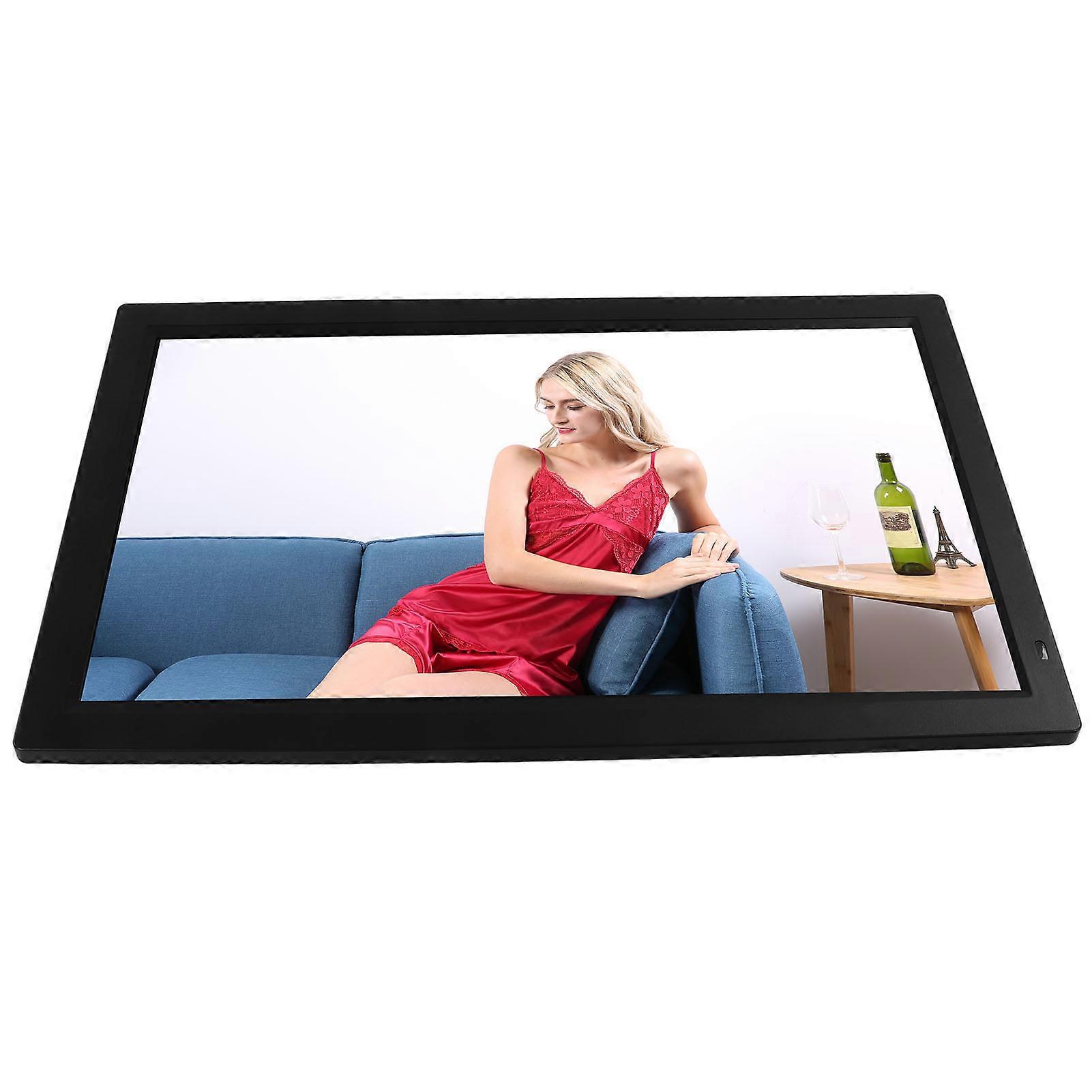 24in Picture Display Screen 1080P Music Clock Calendar Functions Digital Photo Frame for Home 100‑240V Black EU Plug 