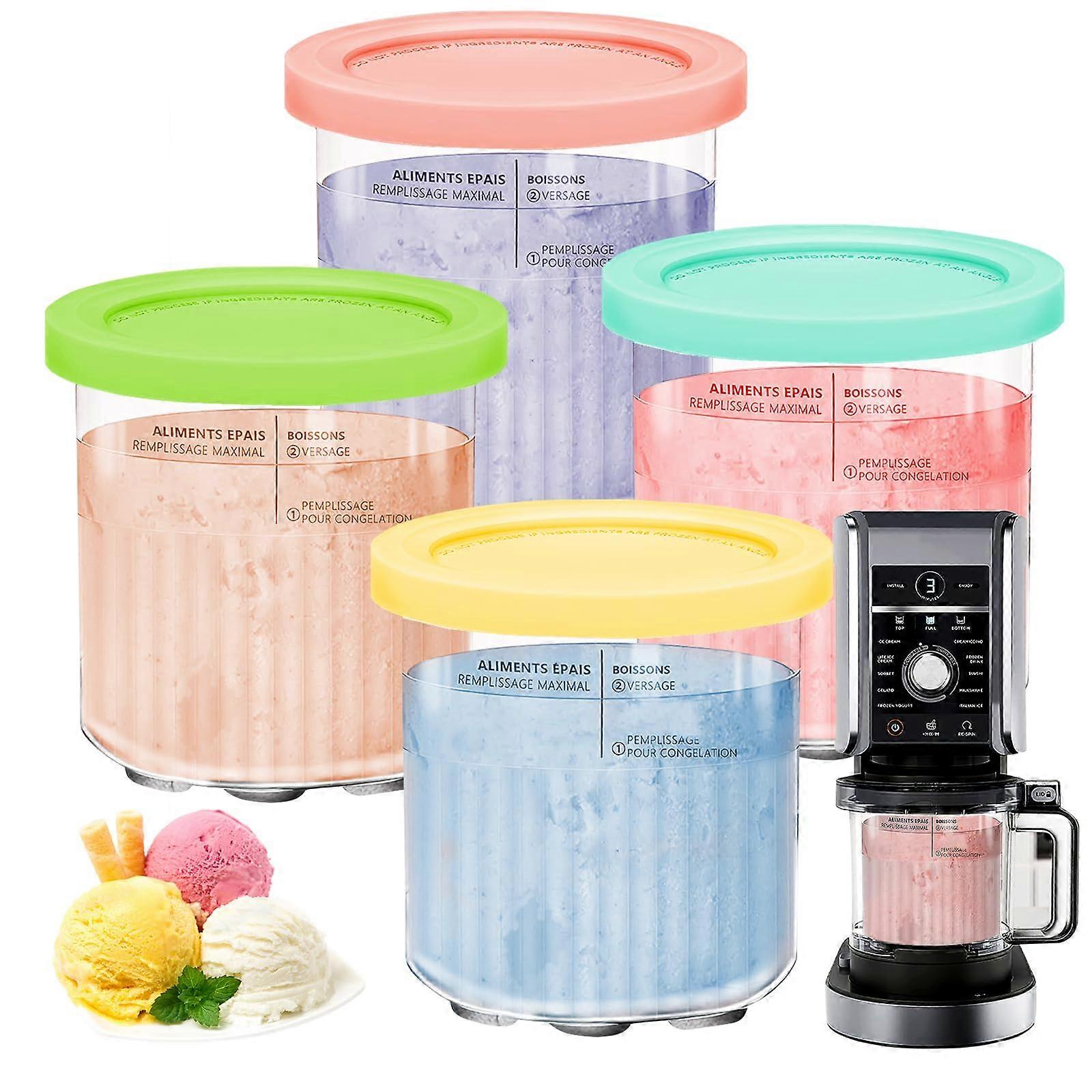 Pack of 4 Replacement for Ninja Creami Deluxe Pints and Lid, 24 oz Ice Cream Container, Dishwasher Safe, BPAFree