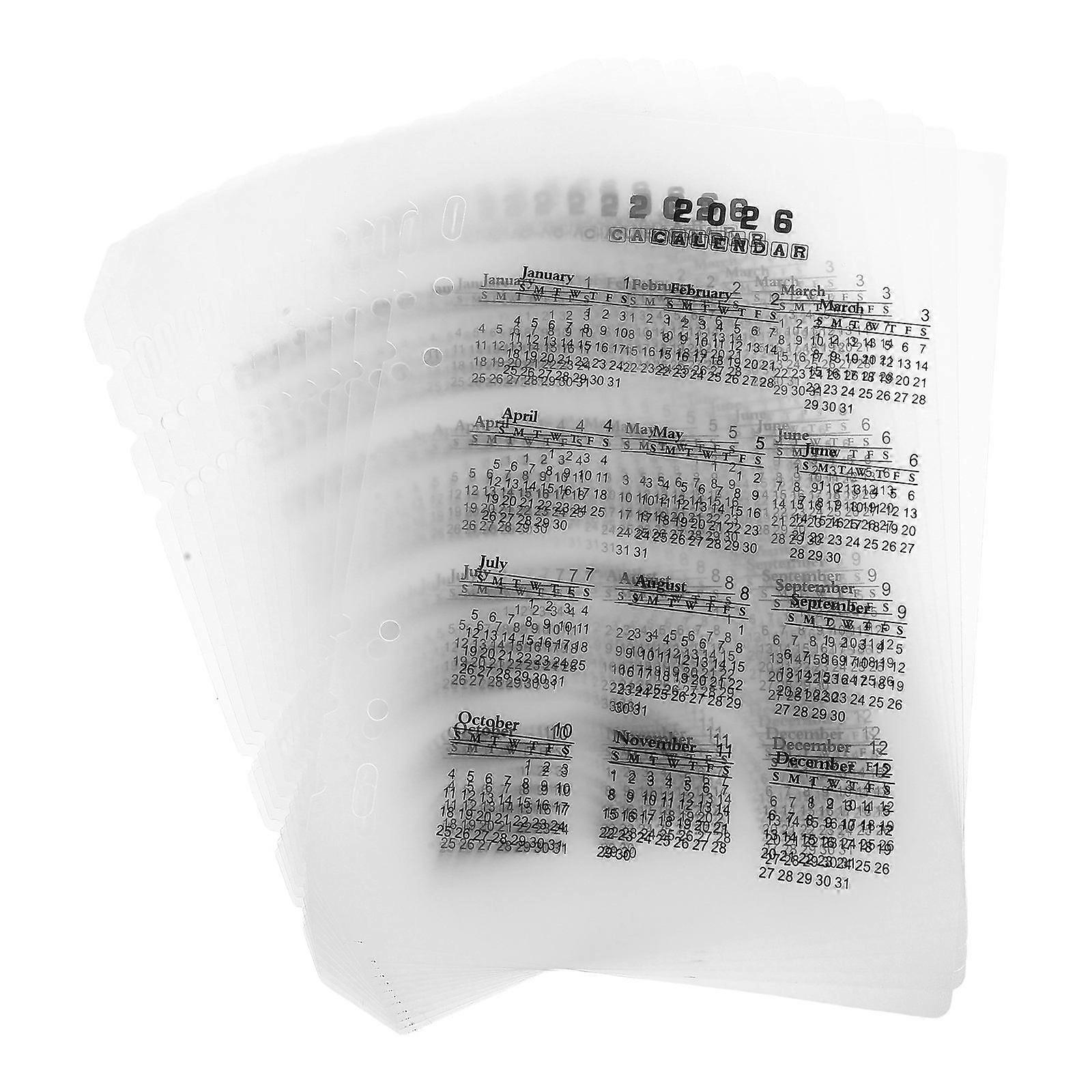 Plastic Dividers for A5 Binder 2026 Transparent Calendar Refill with Detachable 6 Ring Planner Inserts for Monthly Organization