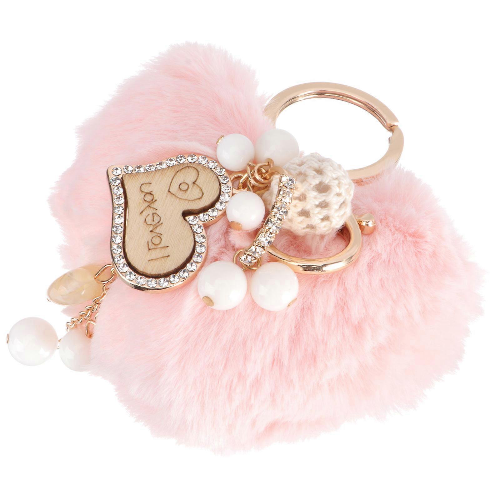 Cute Key Chain Heart Handle Keychains Pink 9.5x8.5cm Valentine's Day Ball Keychain 1Pack