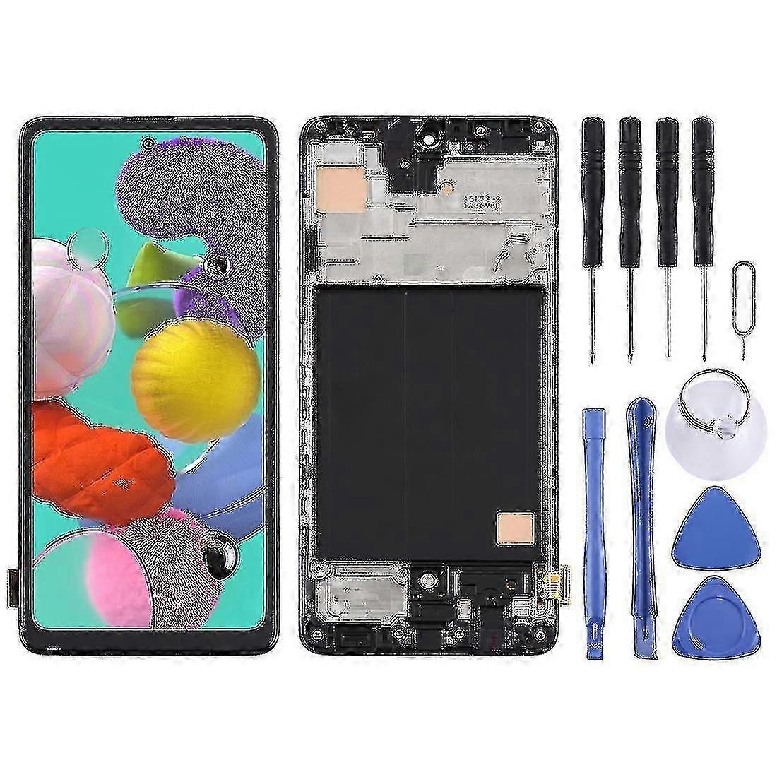 サムスンギャラクシーA51 4gデジタイザーフレーム付きフルアセンブリ用TFT液晶画面(黒)